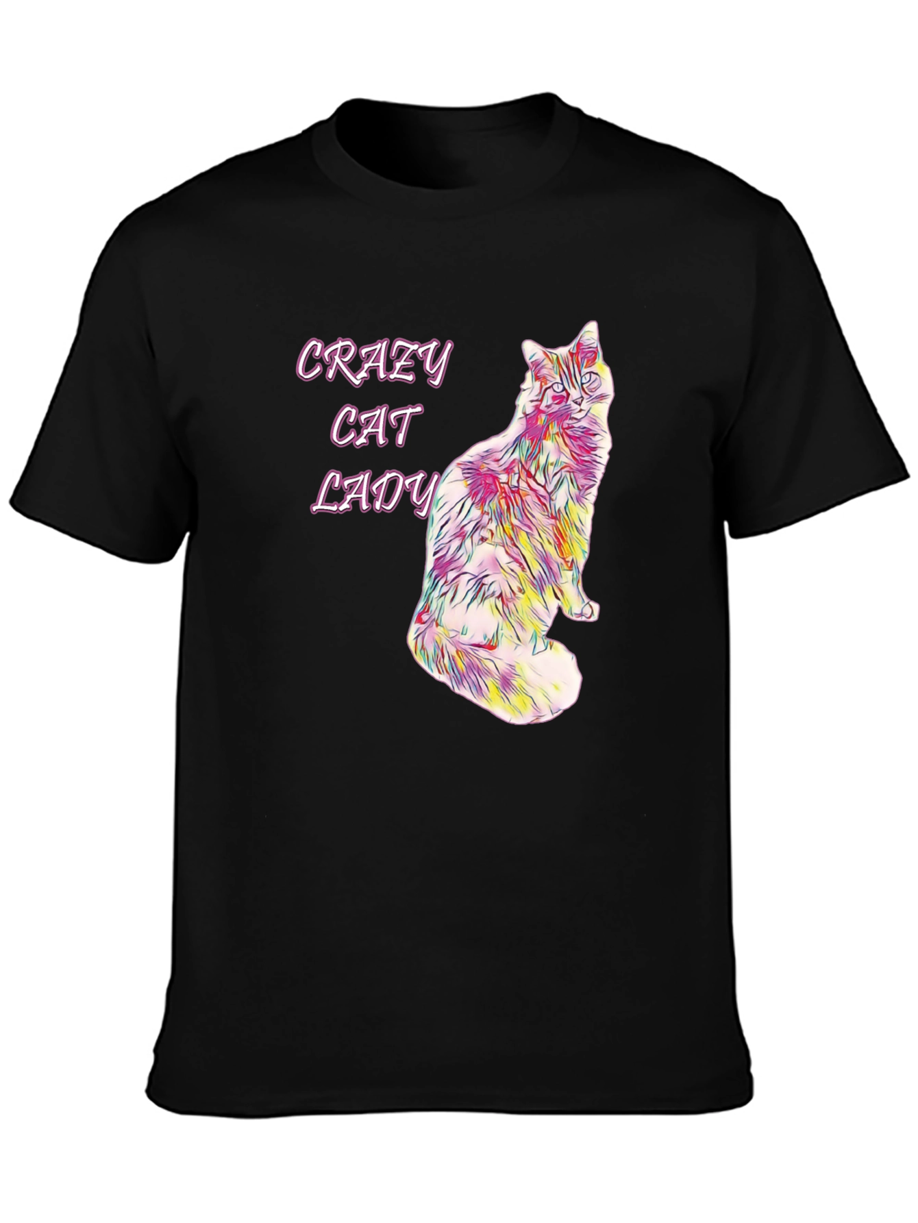 Black Crazy Cat Lady Graphic Tee - Fun Novelty Shirt view 3
