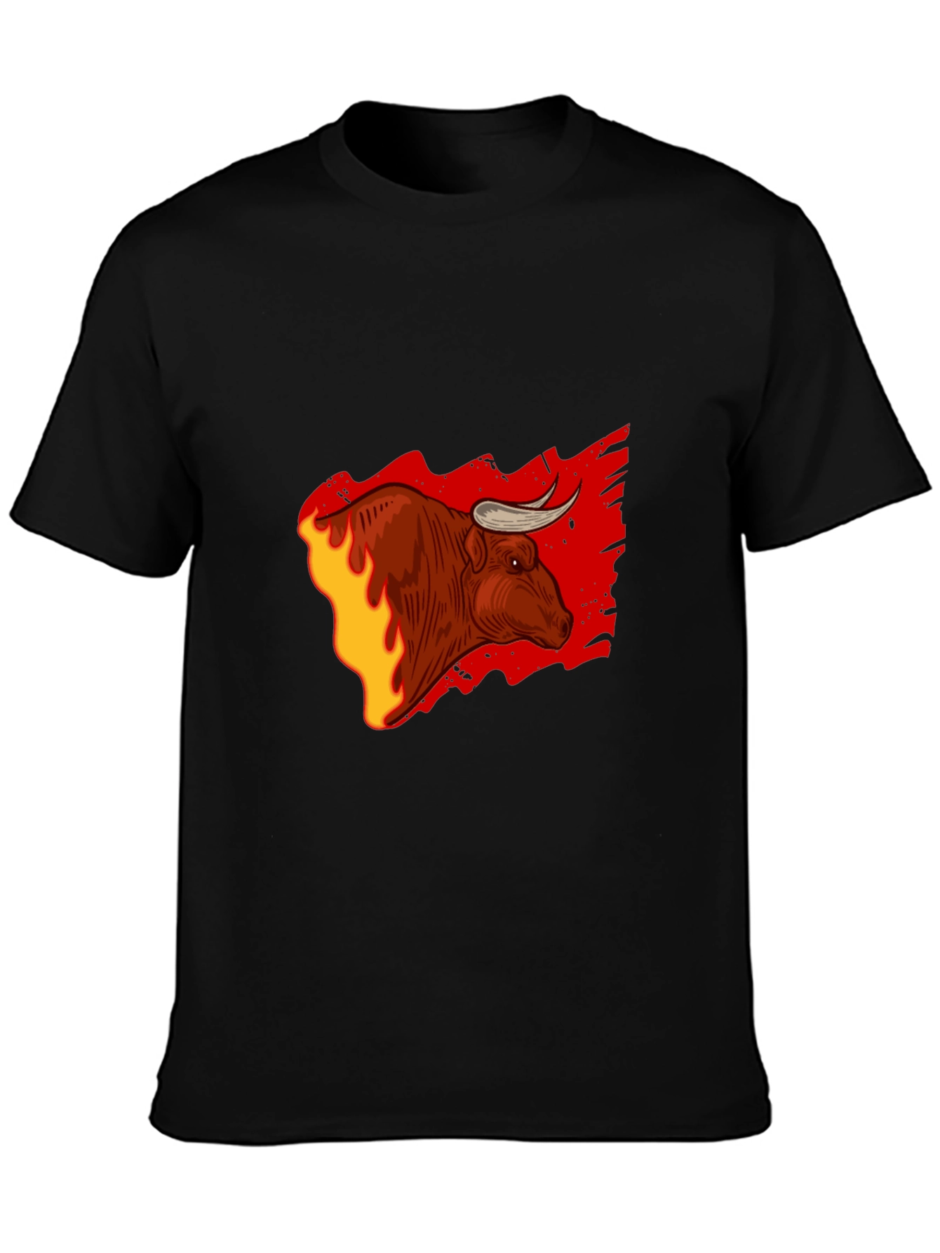 Black Fiery Bull Graphic Tee - Bold Black T-Shirt view 3