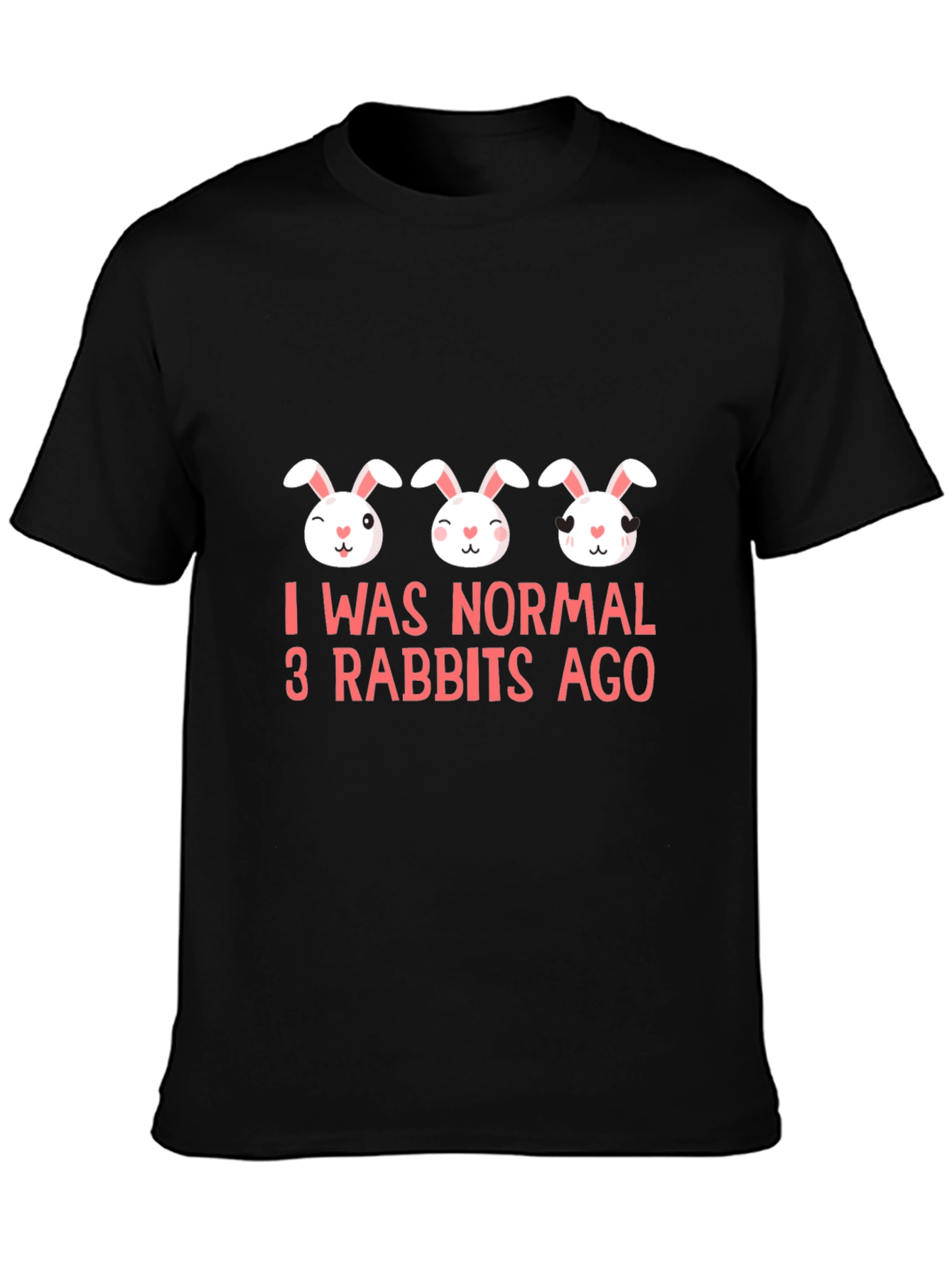 Black Funny Rabbit Graphic Print Black T-Shirt view 3