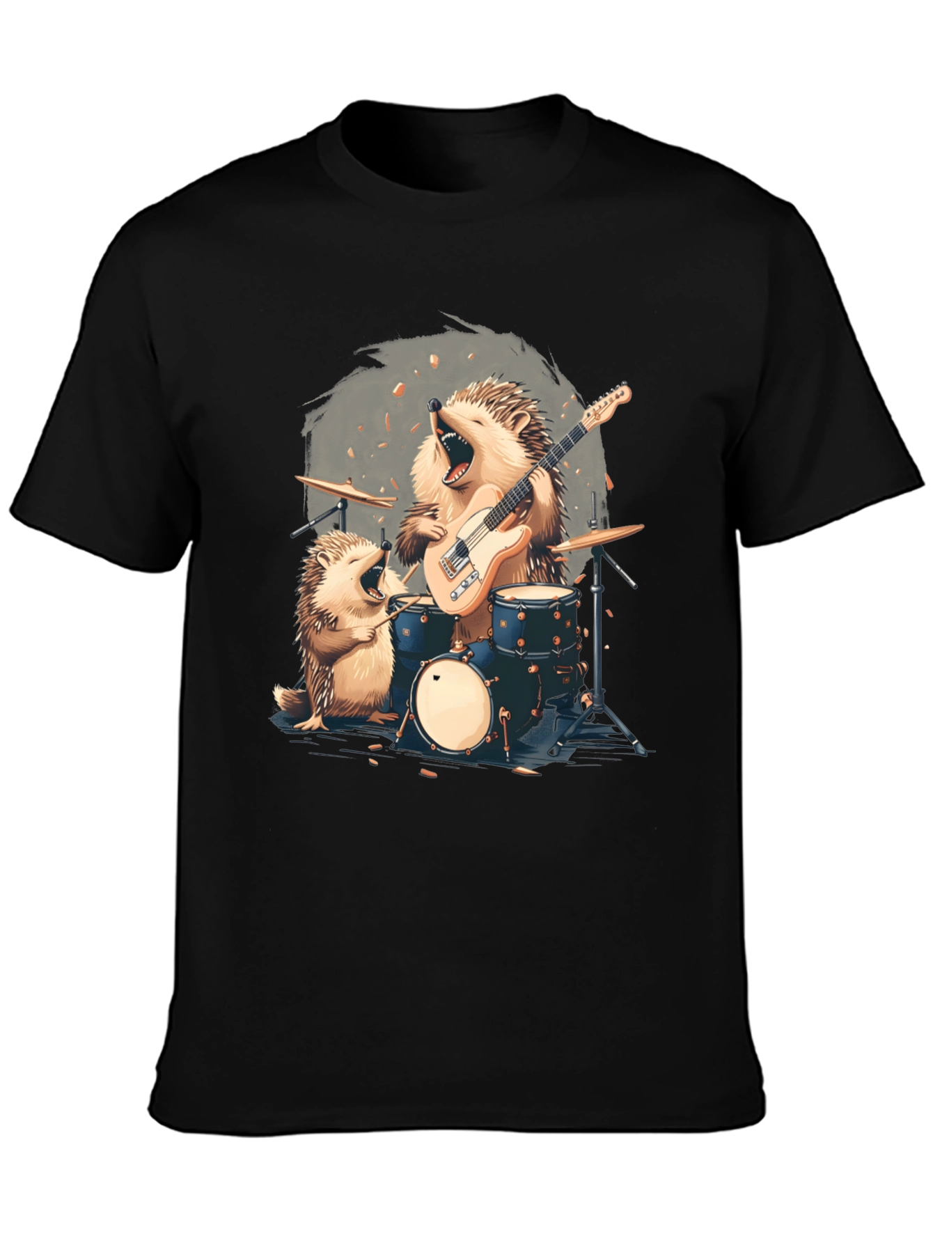 Black Hedgehog Band T-Shirt - Musician Hedgehog Tee view 3