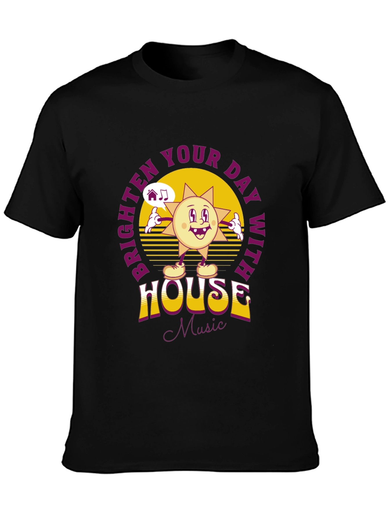 Black Brighten Your Day House Music T-Shirt view 3