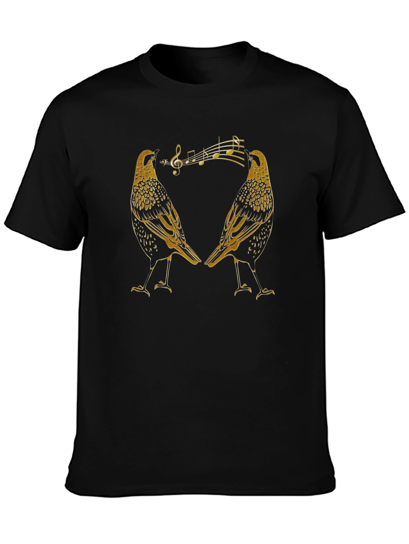 Black Singing Starlings Graphic Tee - Black Cotton T-Shirt view 3