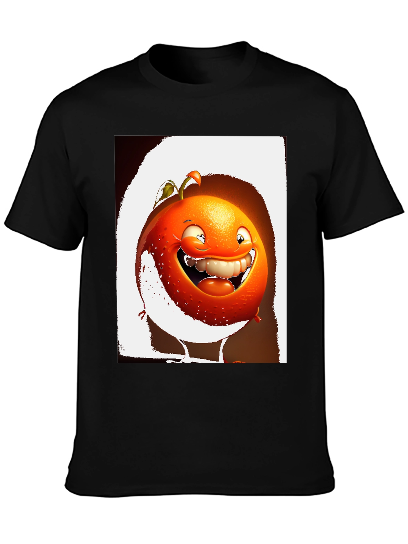 Black Funny Orange Cartoon Graphic Black T-Shirt view 3