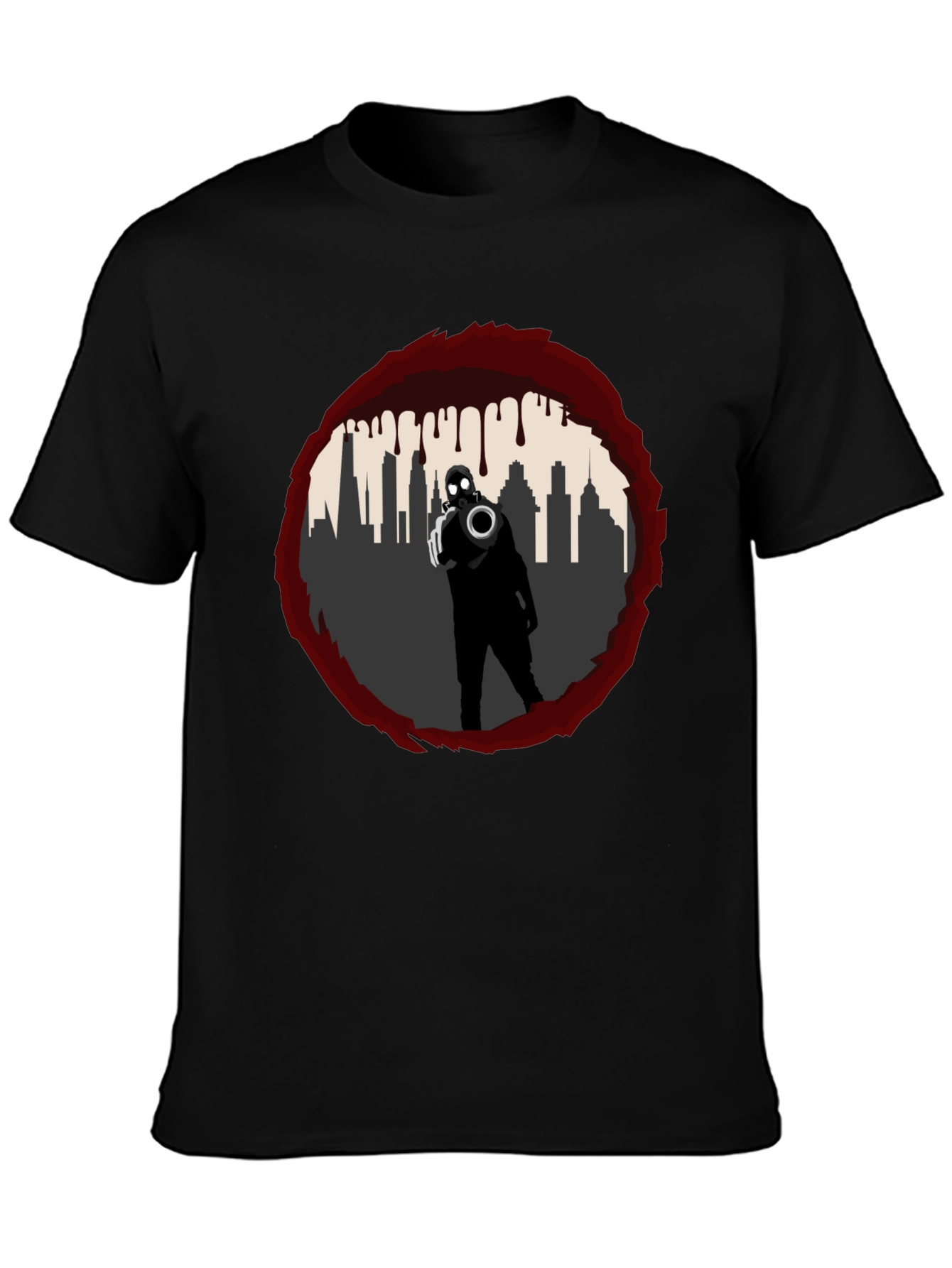 Black Dystopian City Gas Mask T-Shirt - Graphic Tee view 3