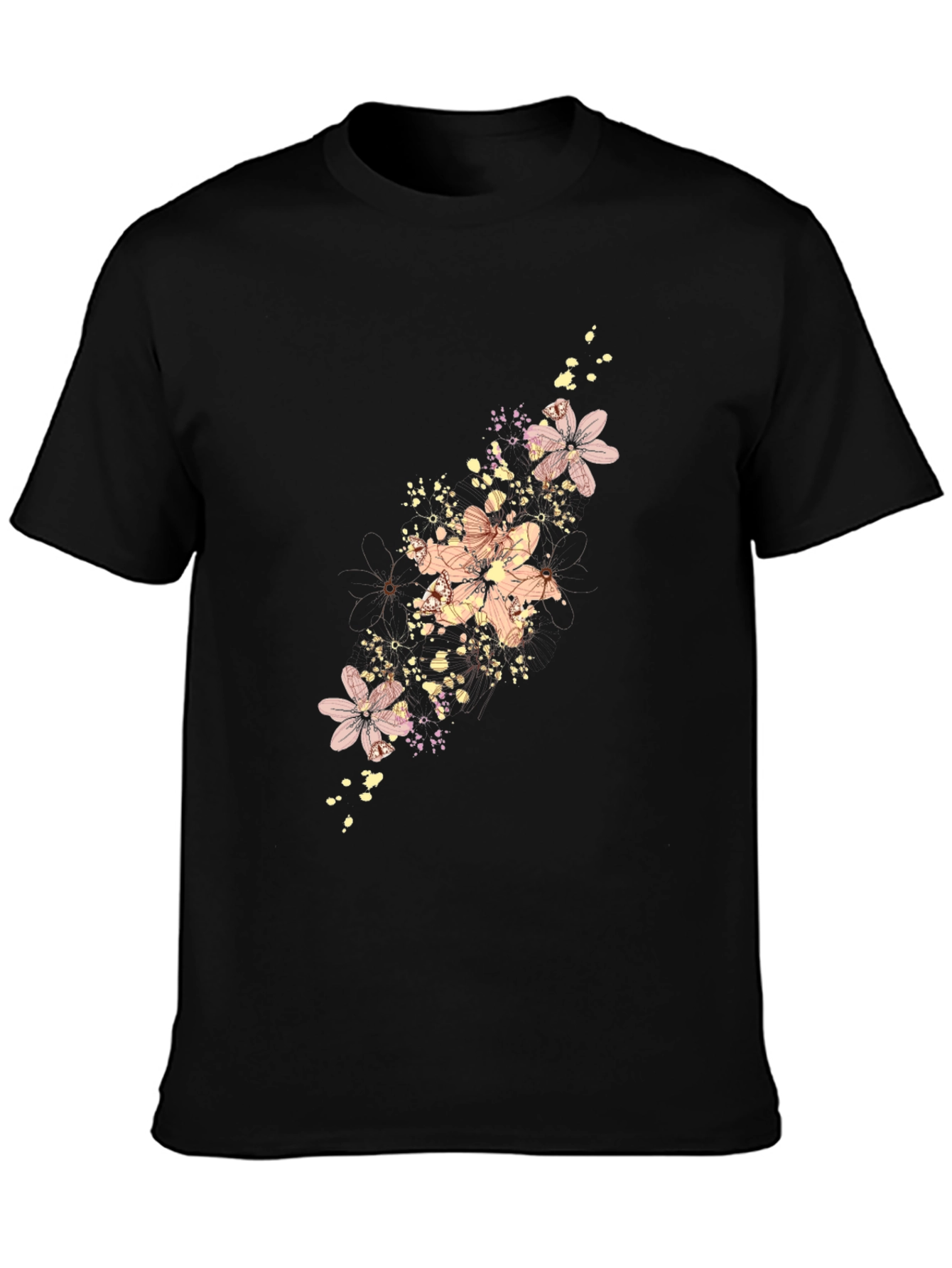 Black Floral Print Men's Black T-Shirt view 3