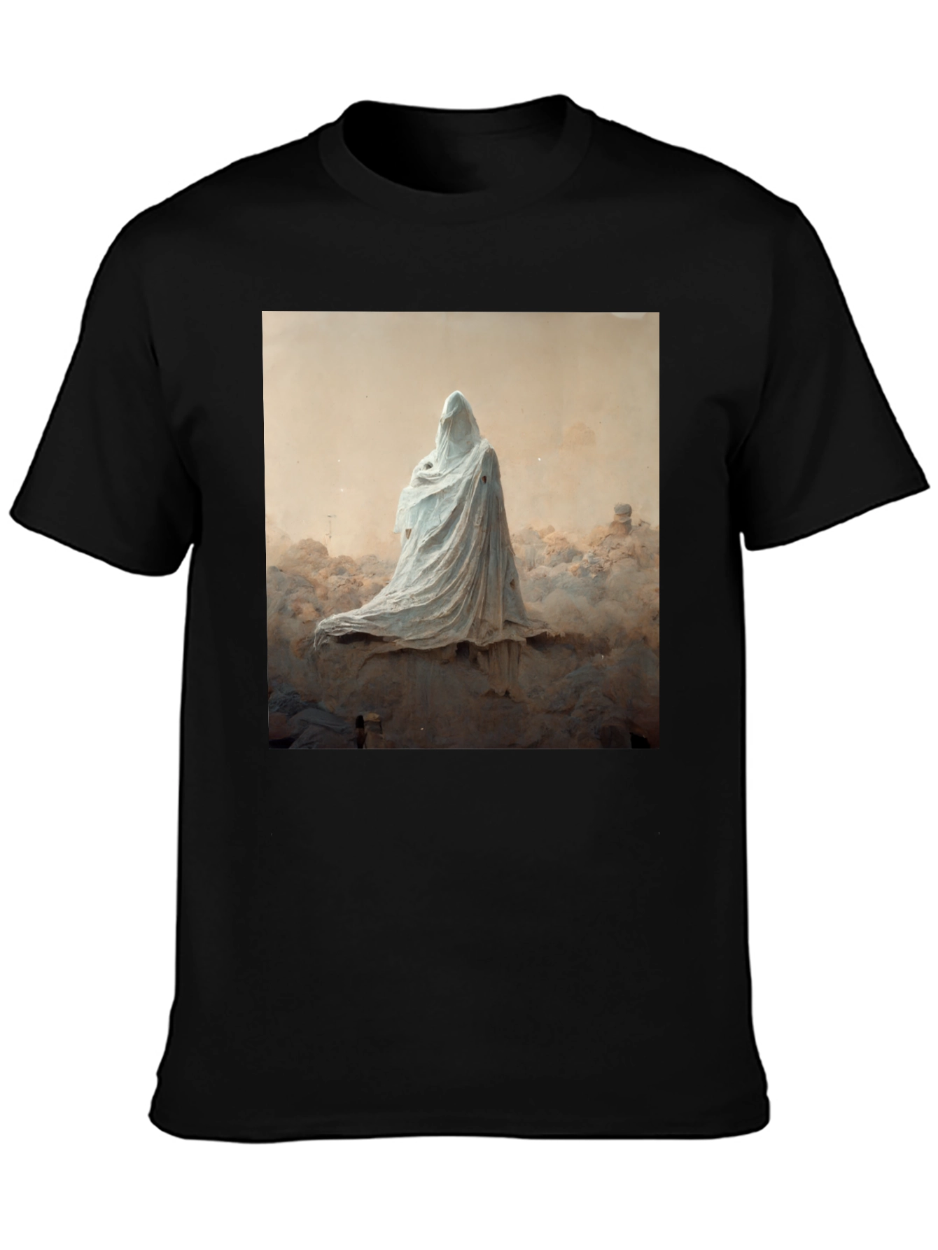 Black Ghostly Figure Graphic Black T-Shirt view 3