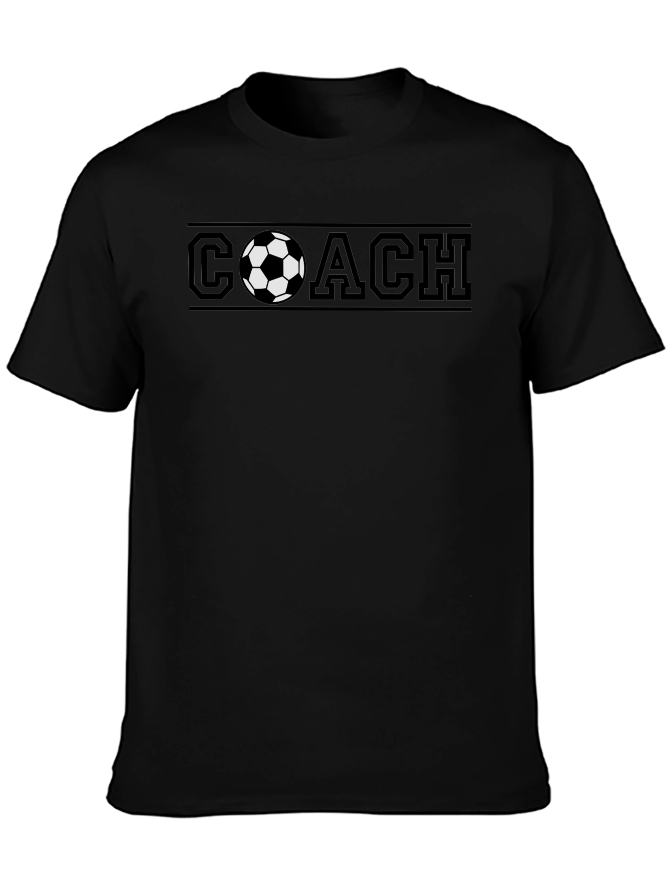 Black Soccer Coach T-Shirt - Black Crew Neck Tee view 3