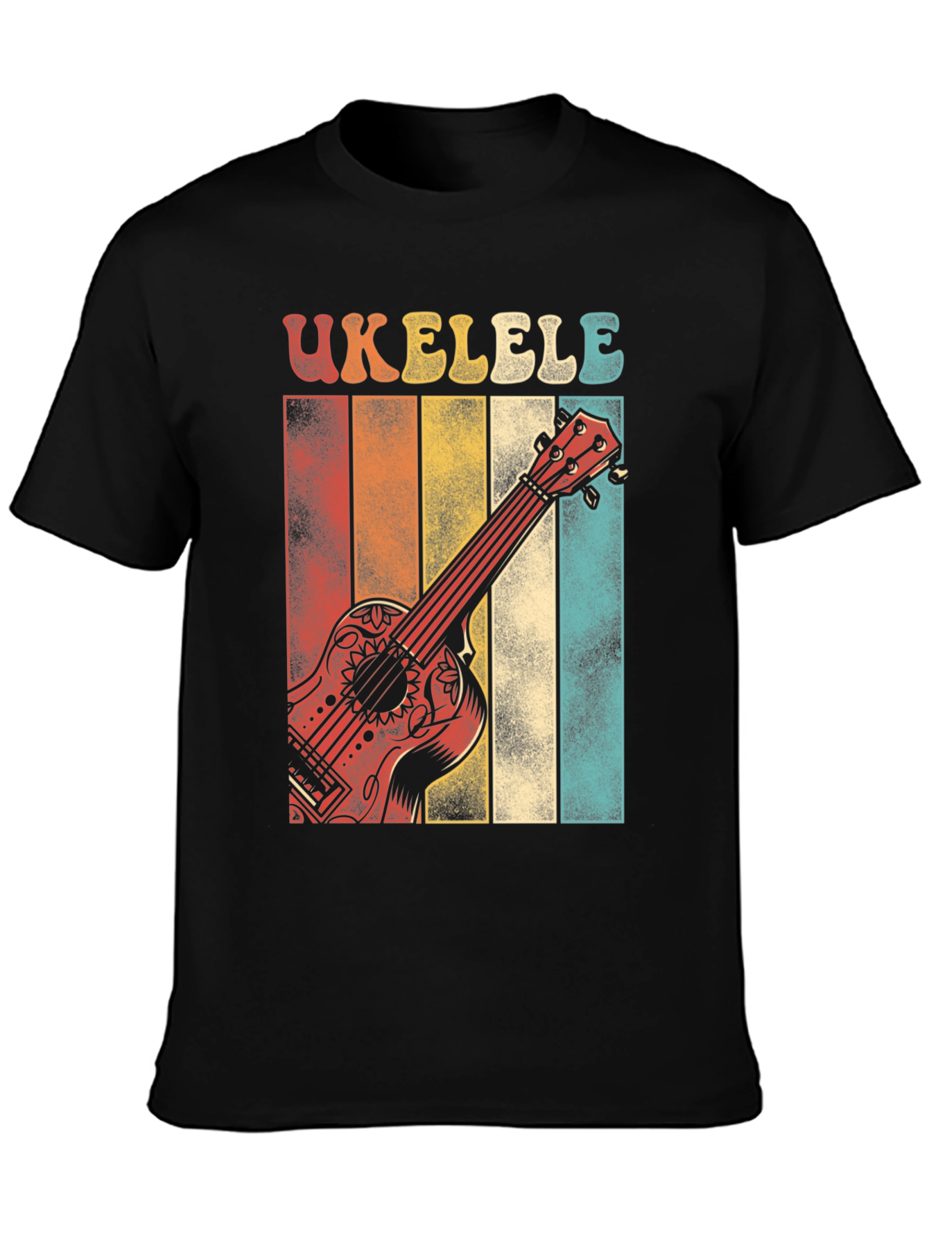 Black Retro Ukulele T-Shirt - Vintage Style Music Tee view 3