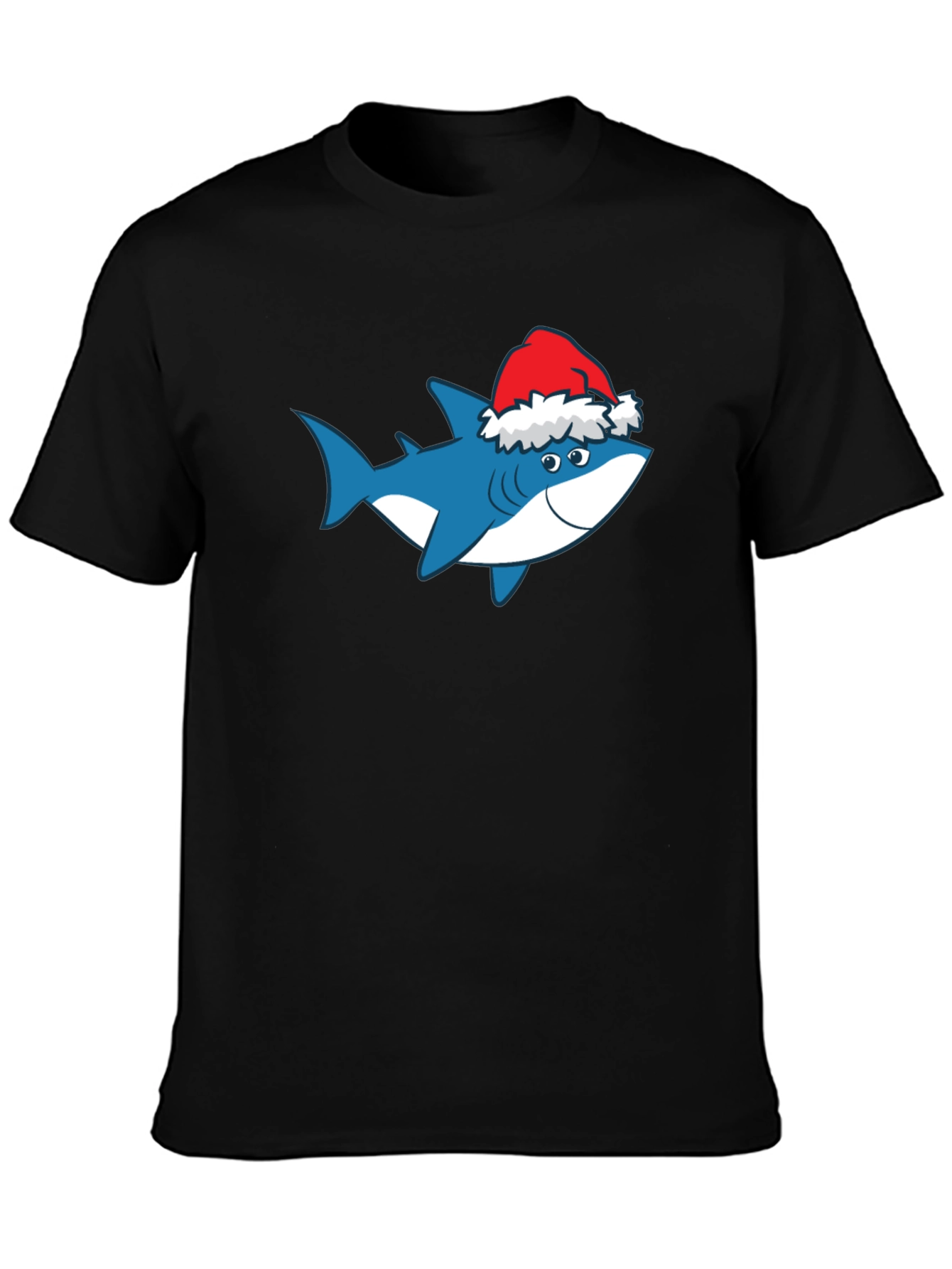 Black Shark Christmas T-Shirt Holiday Tee Santa Hat view 3