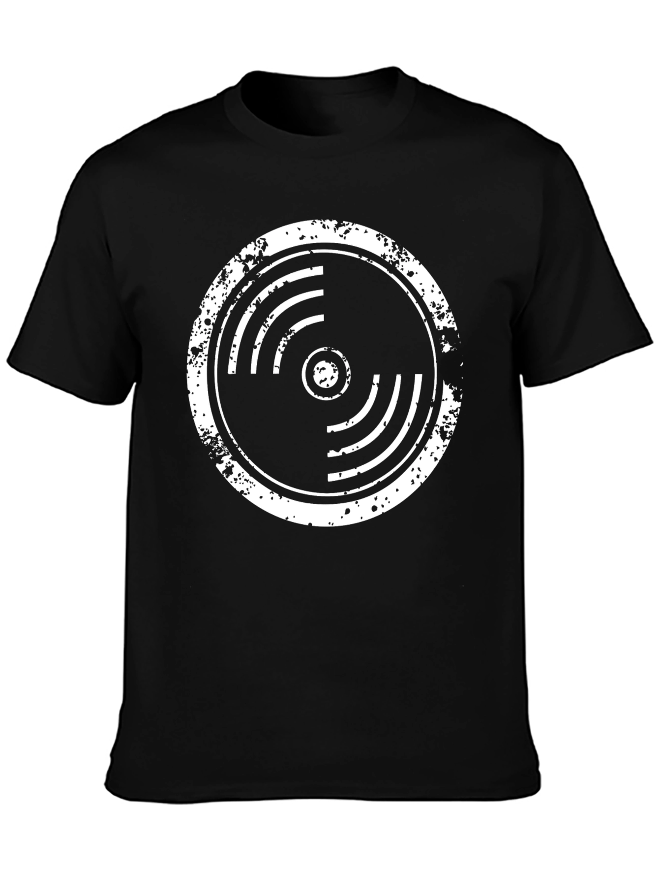 Black Distressed Vinyl Record Graphic T-Shirt view 3