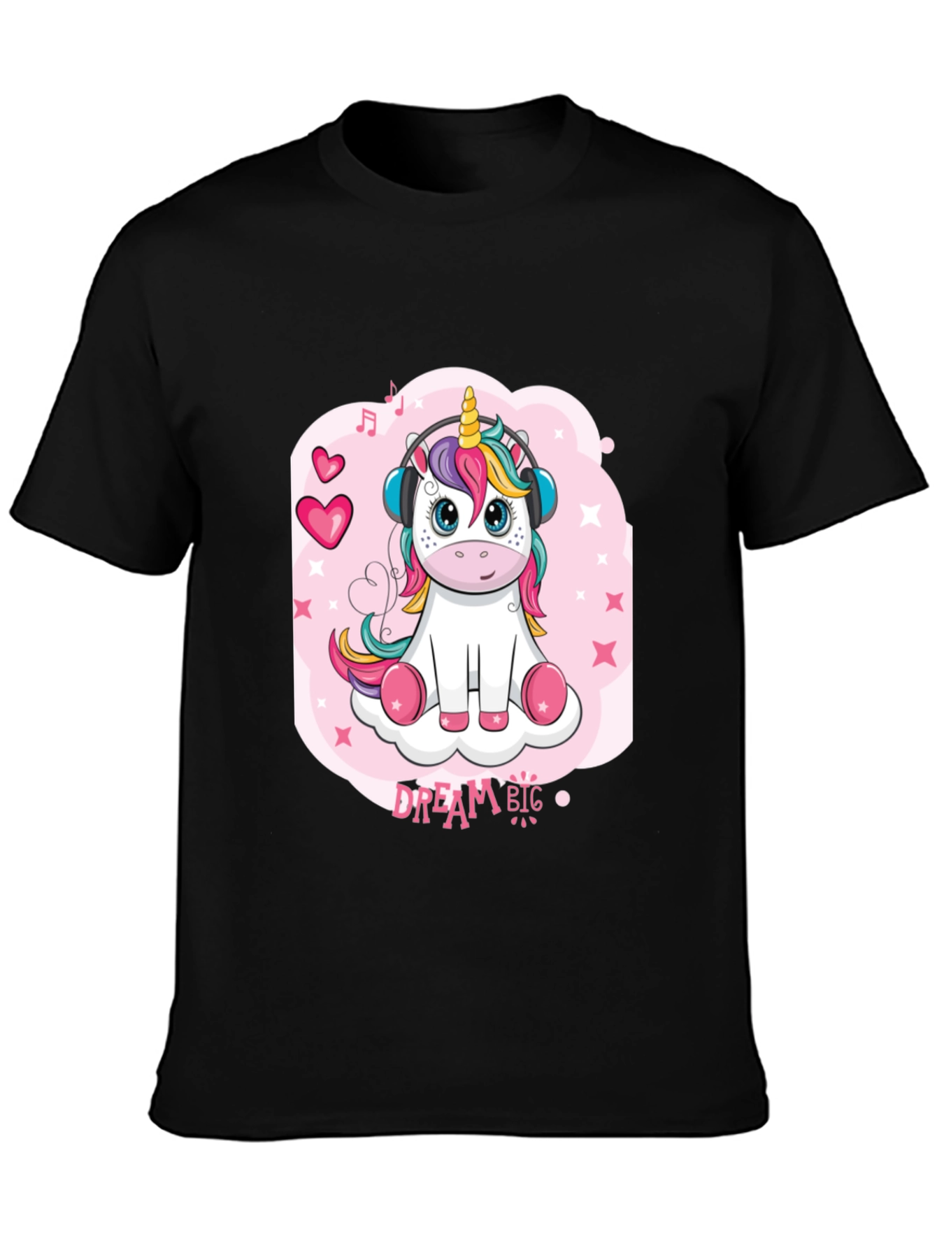 Black Cute Unicorn 'Dream Big' Black T-Shirt view 3