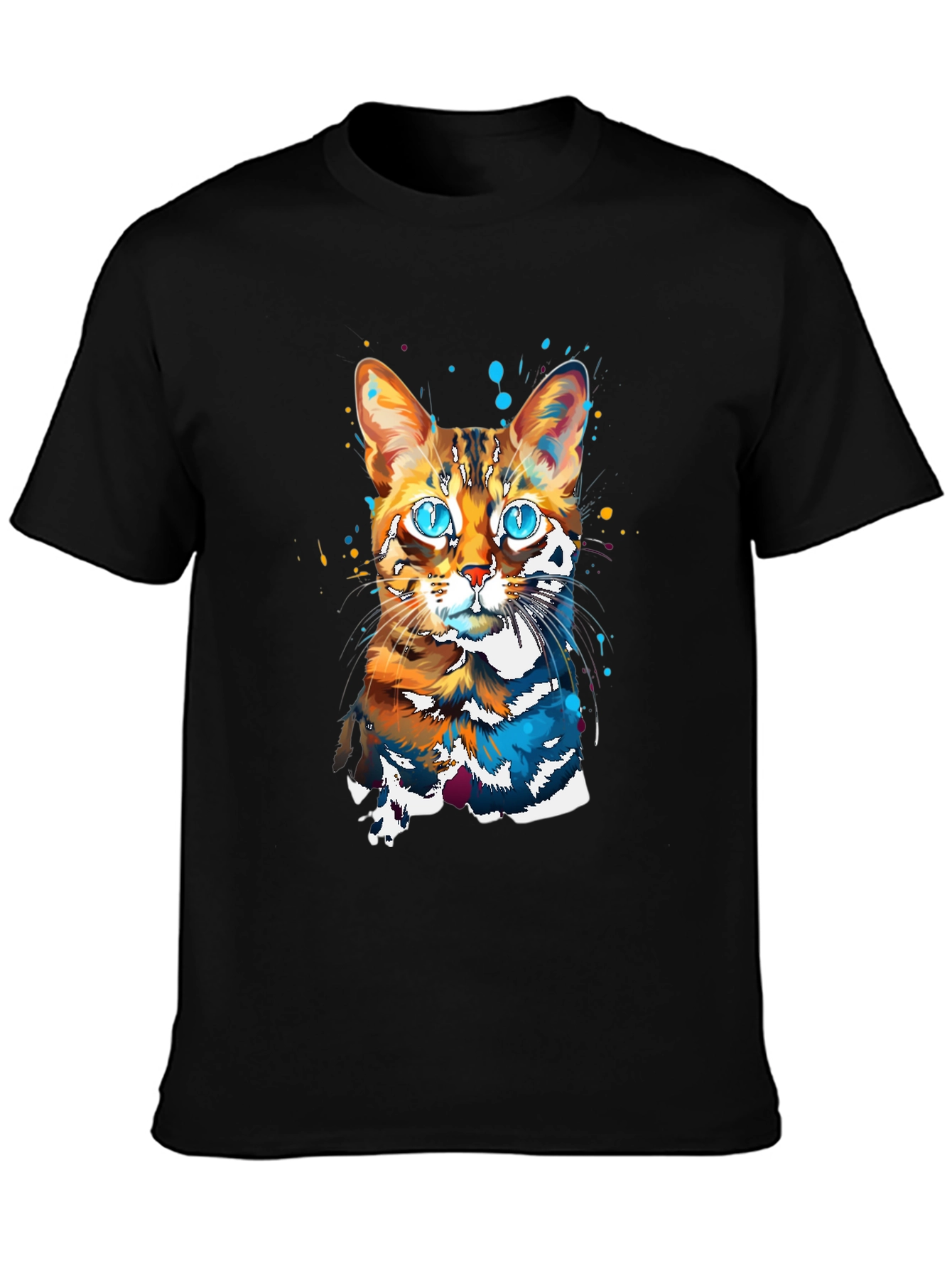 Black Vivid Cat Art Graphic Tee - Stylish & Unique Design view 3