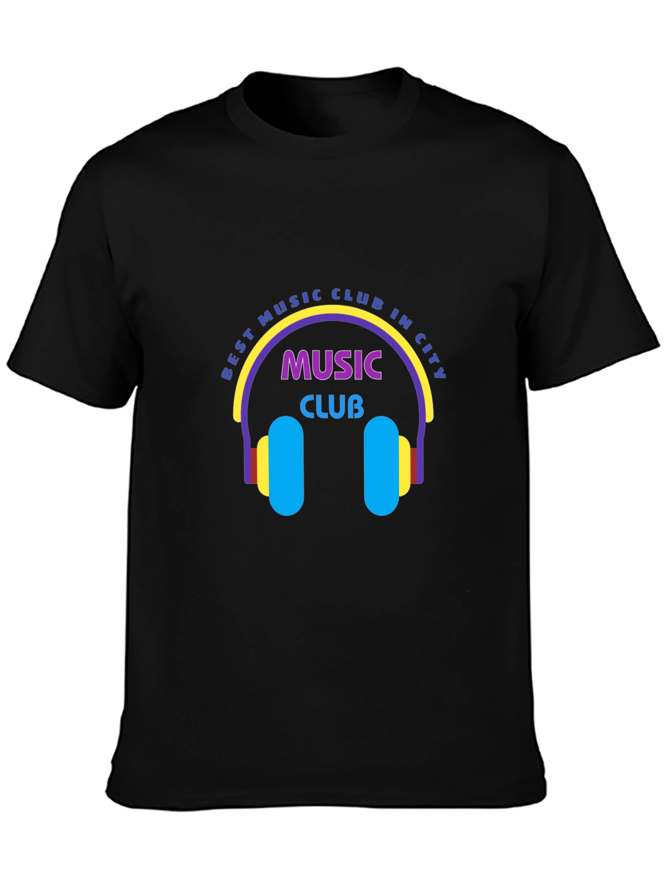 Black Best Music Club T-Shirt - Cool Headphones Design view 3