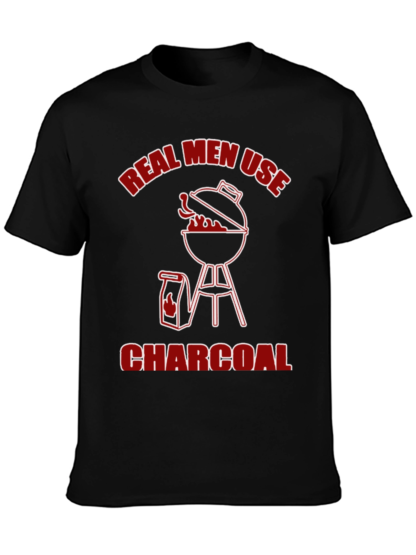 Black Real Men Use Charcoal T-Shirt - BBQ Grill Design view 3
