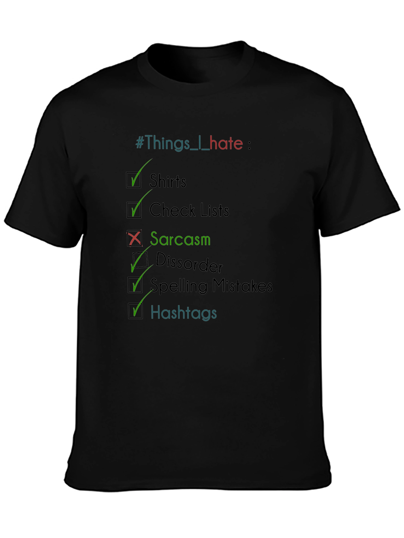 Black Sarcasm Check List Graphic T-Shirt view 3
