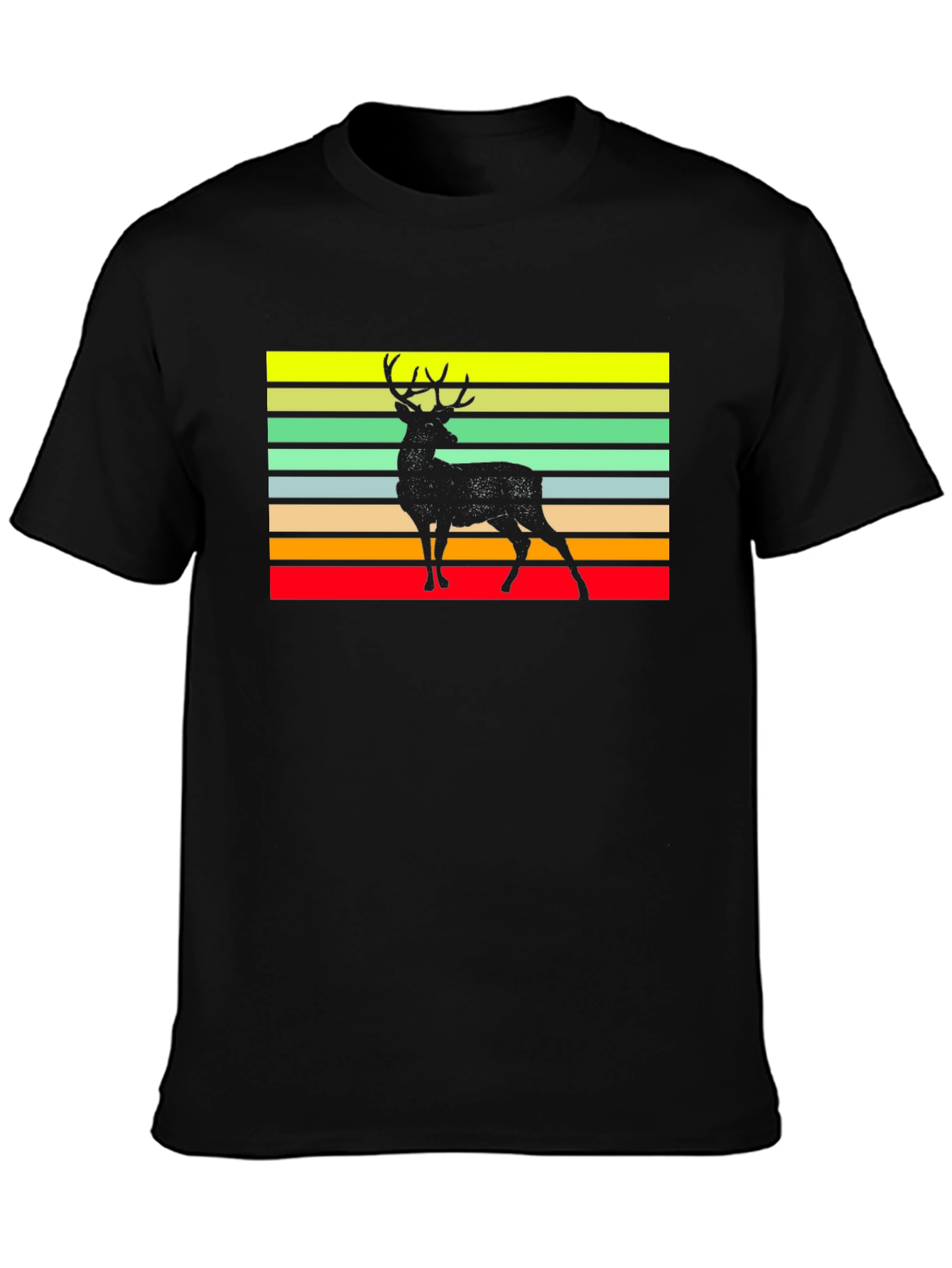 Black Retro Deer Graphic Tee - Black Casual Shirt view 3