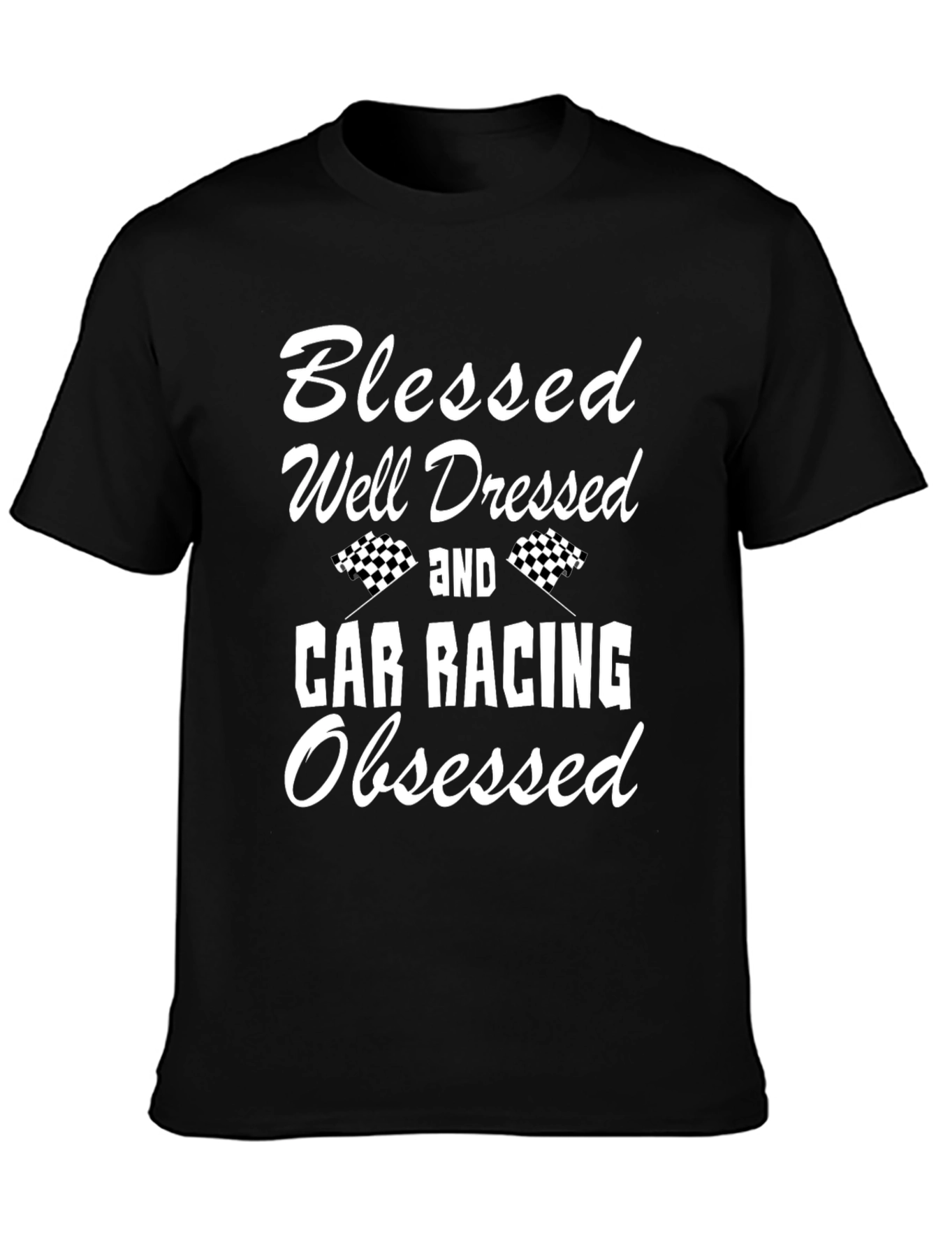 Black Blessed Car Racing Obsessed T-Shirt view 3