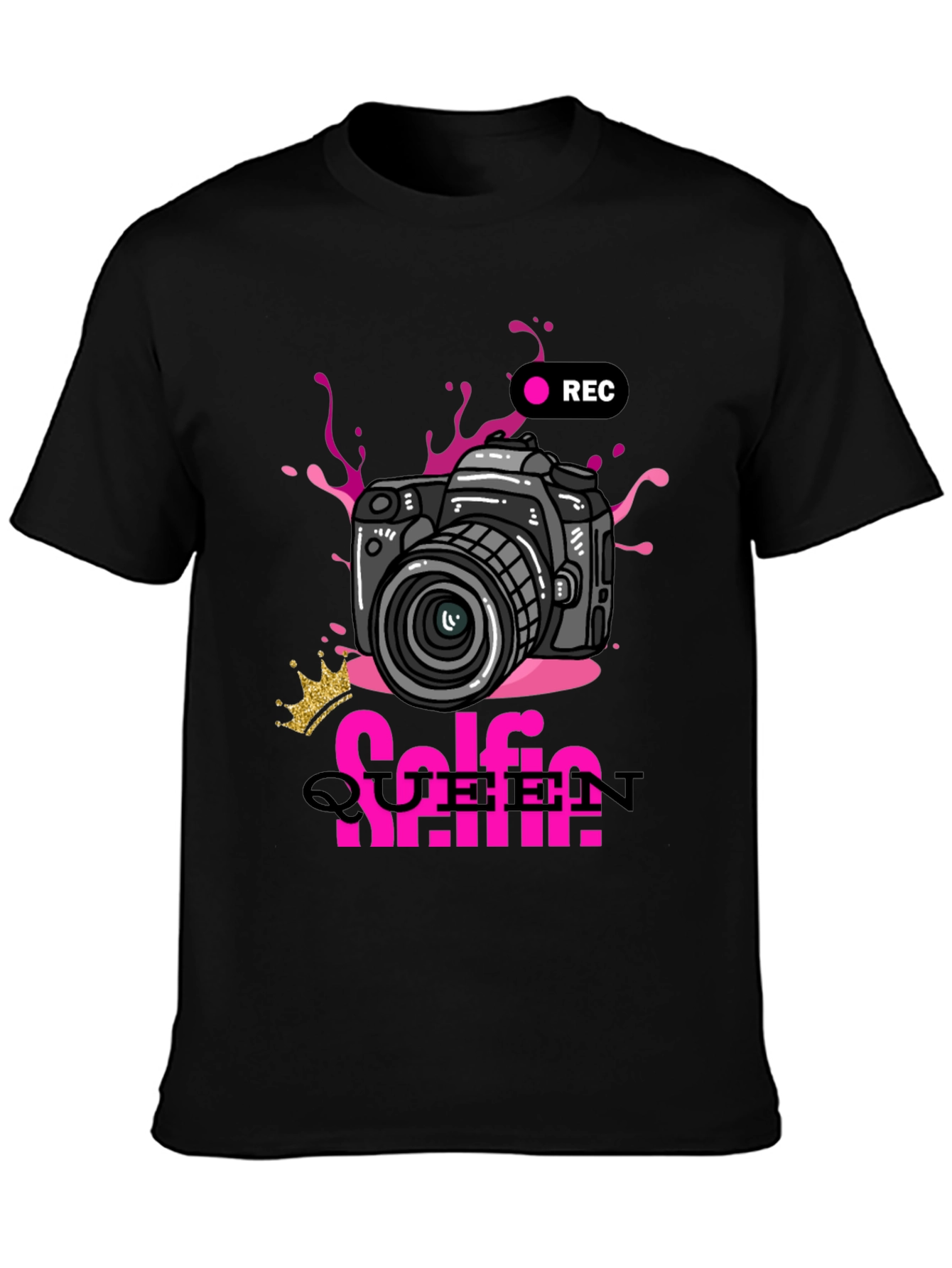 Black Selfie Queen Graphic T-Shirt - Camera Design view 3