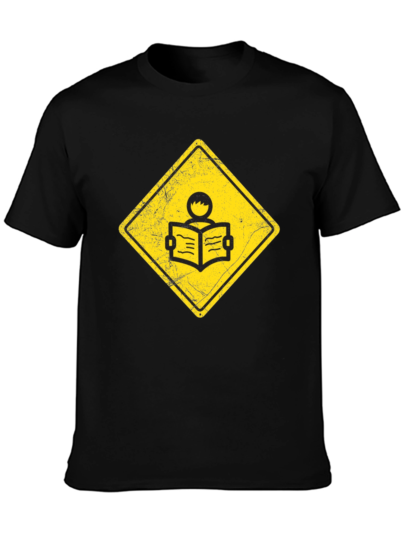 Black Caution Reader T-Shirt - Black Cotton Tee view 3