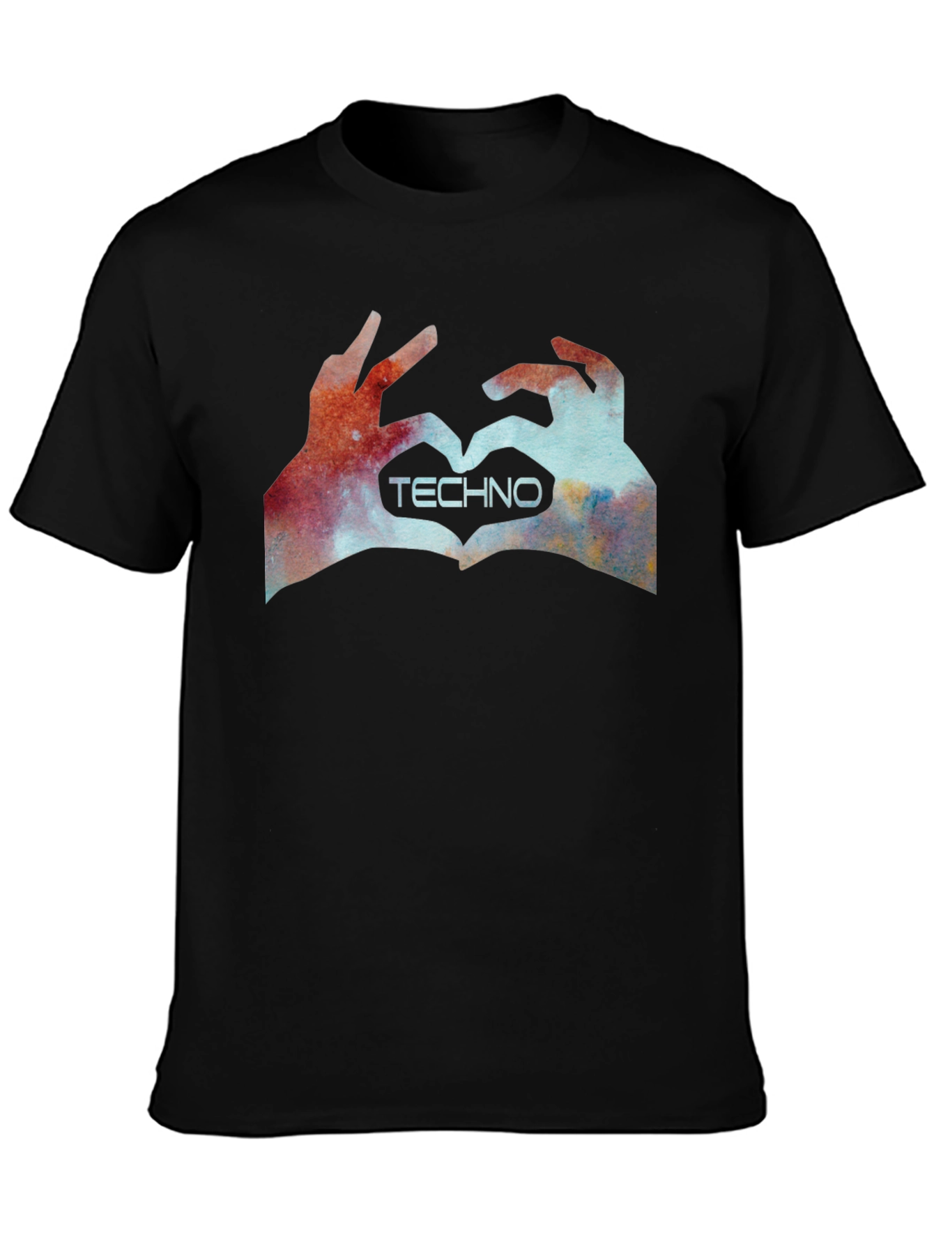 Black Techno Love Hands Graphic Tee - Black view 3