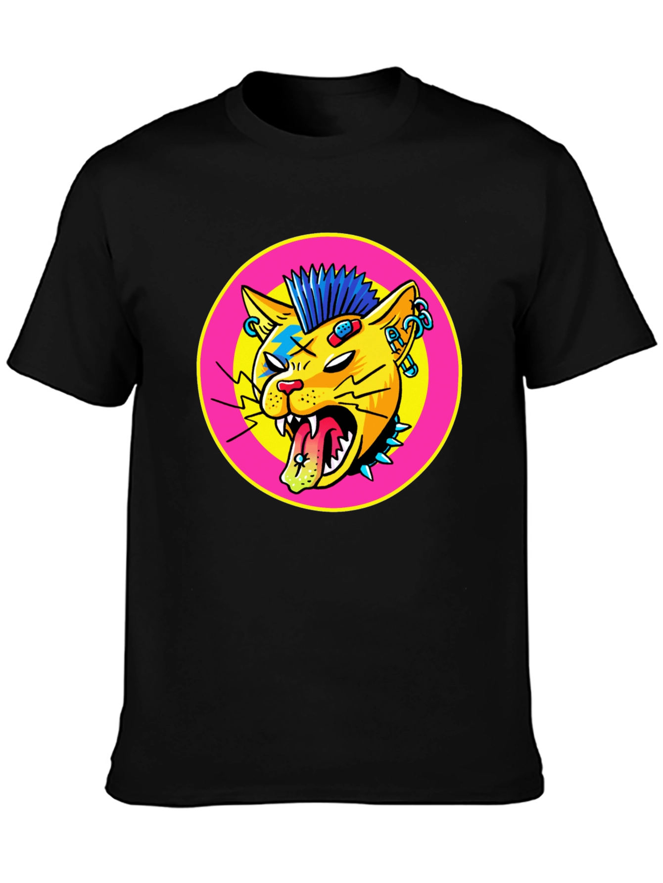 Black Punk Rock Cat Graphic Tee view 3