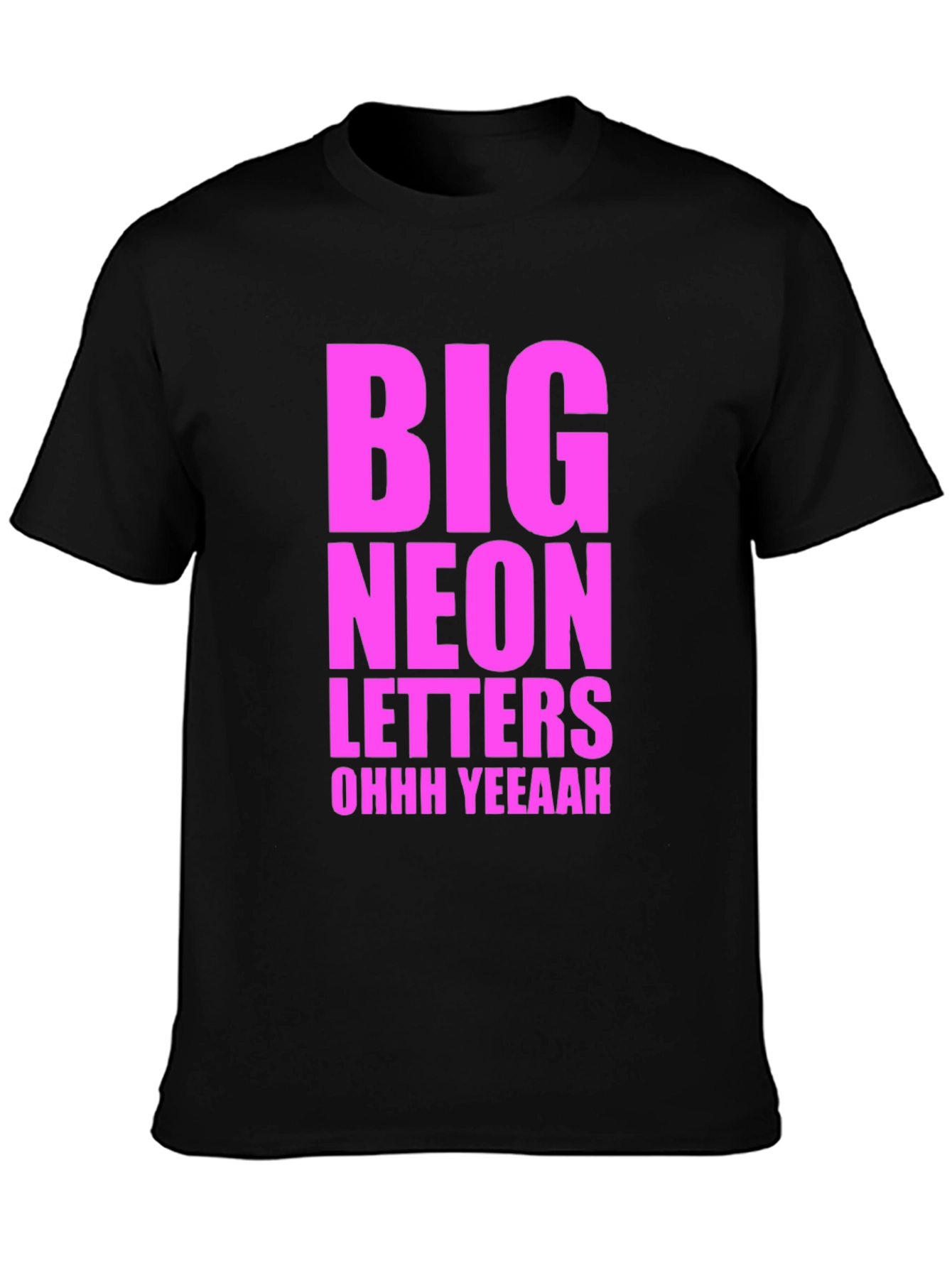 Black Big Neon Letters Graphic Tee - Black Cotton T-Shirt view 3