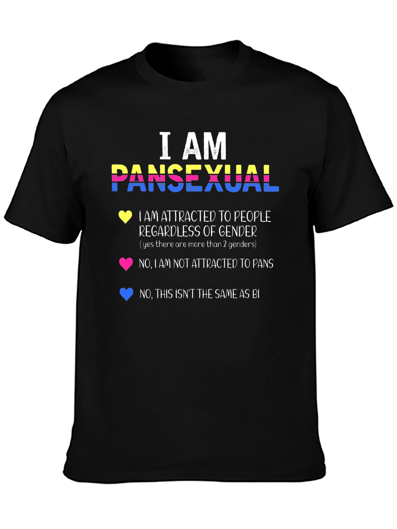 Black Pansexual Pride T-Shirt - Attracted to People, Not Pans! view 3
