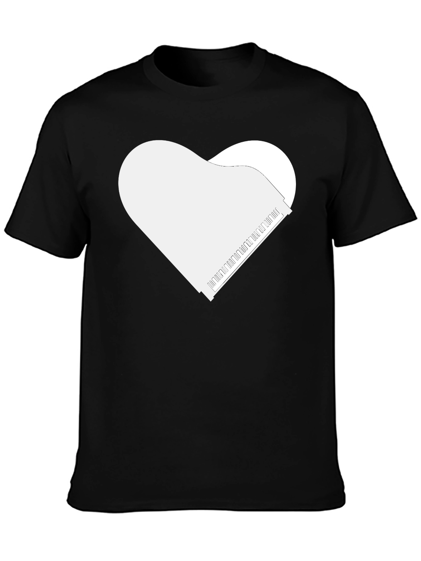 Black Piano Heart Tee - Music Lover's Black T-Shirt view 3