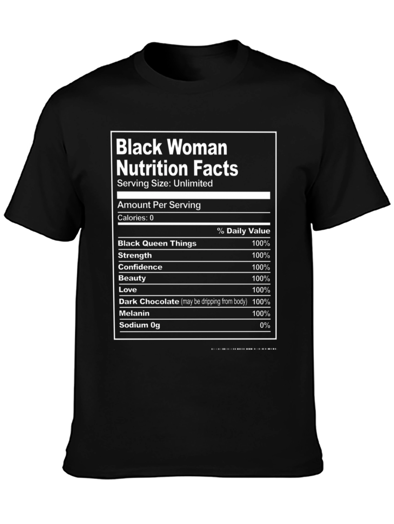 Black Black Woman Nutrition Facts Graphic T-Shirt view 3