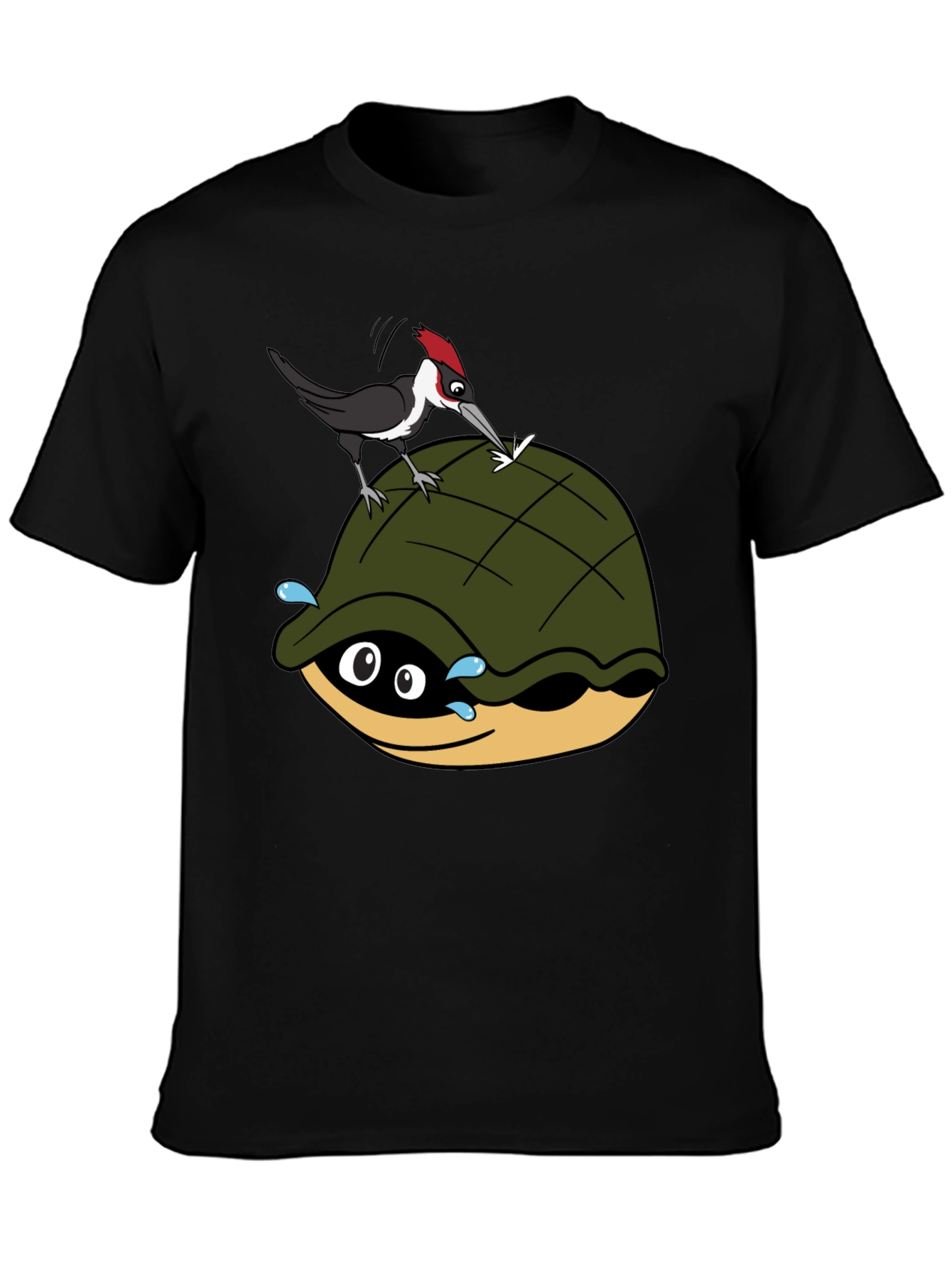 Black Funny Woodpecker Turtle Graphic T-Shirt view 3