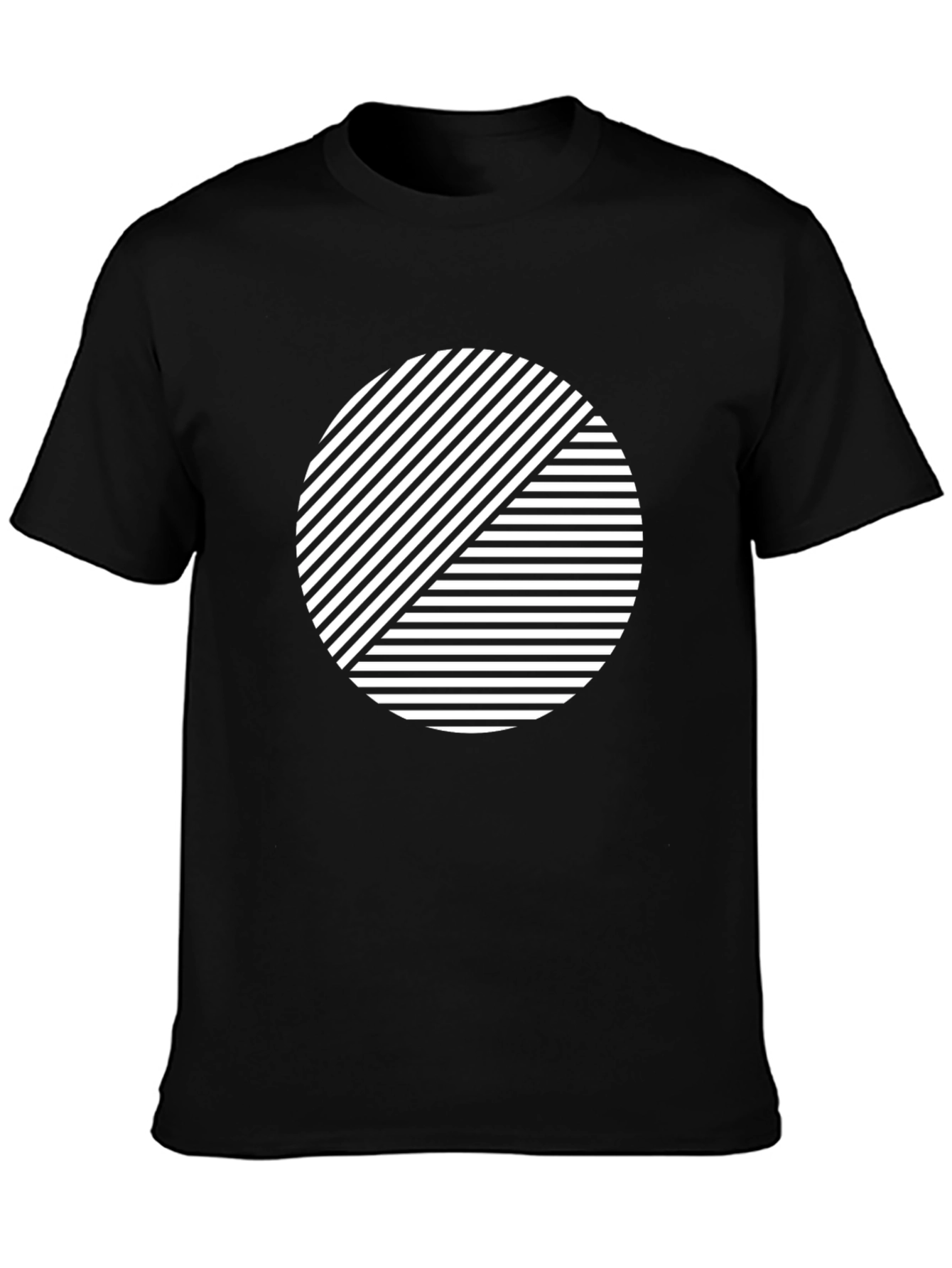 Black Geometric Graphic Tee - Abstract Striped Circle Design view 3