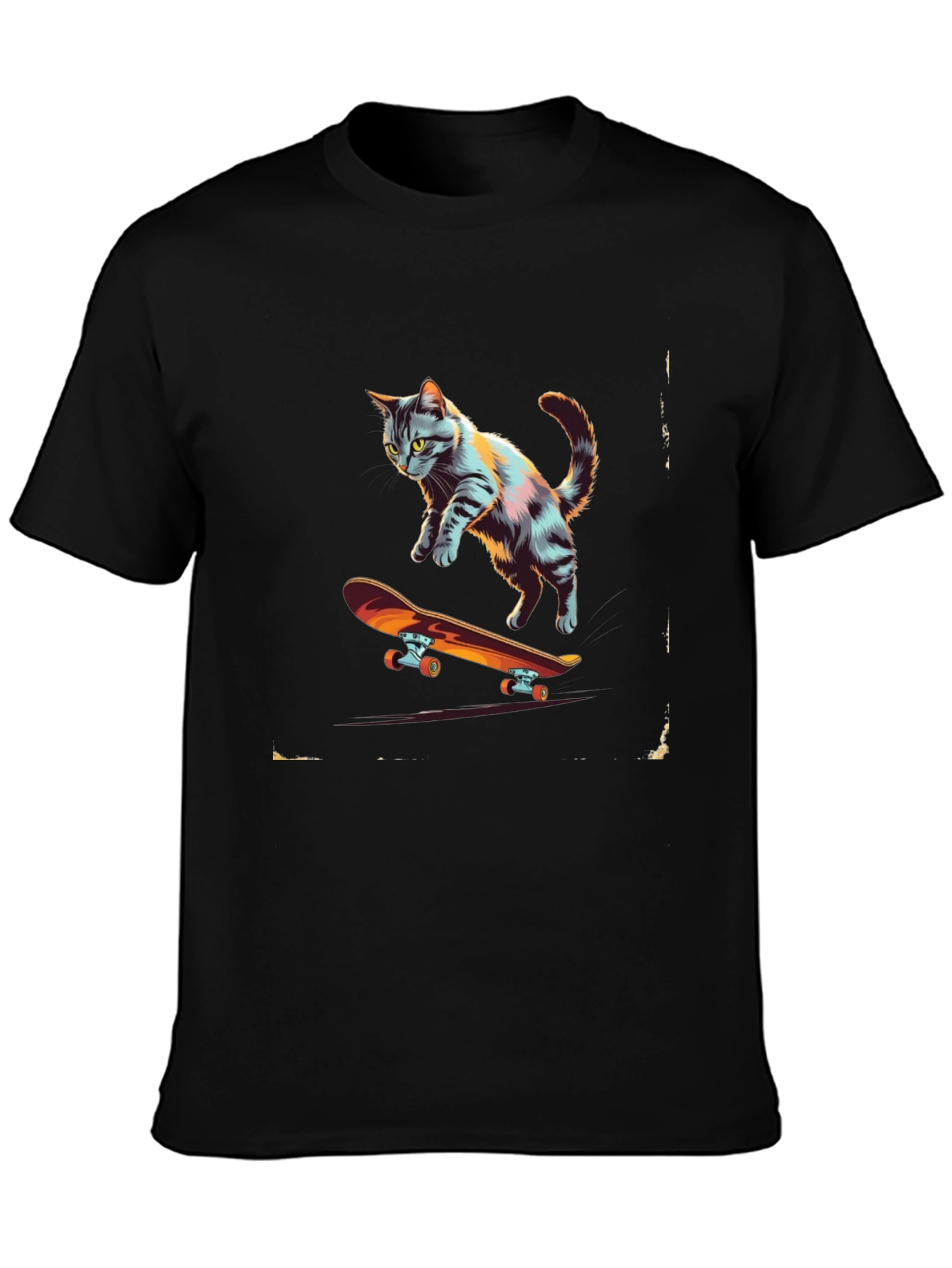 Black Skateboarding Cat Graphic Tee view 3