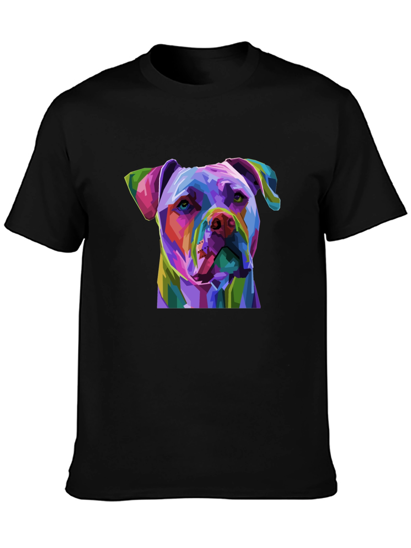 Black Colorful Pitbull Dog Graphic Print Black T-Shirt view 3