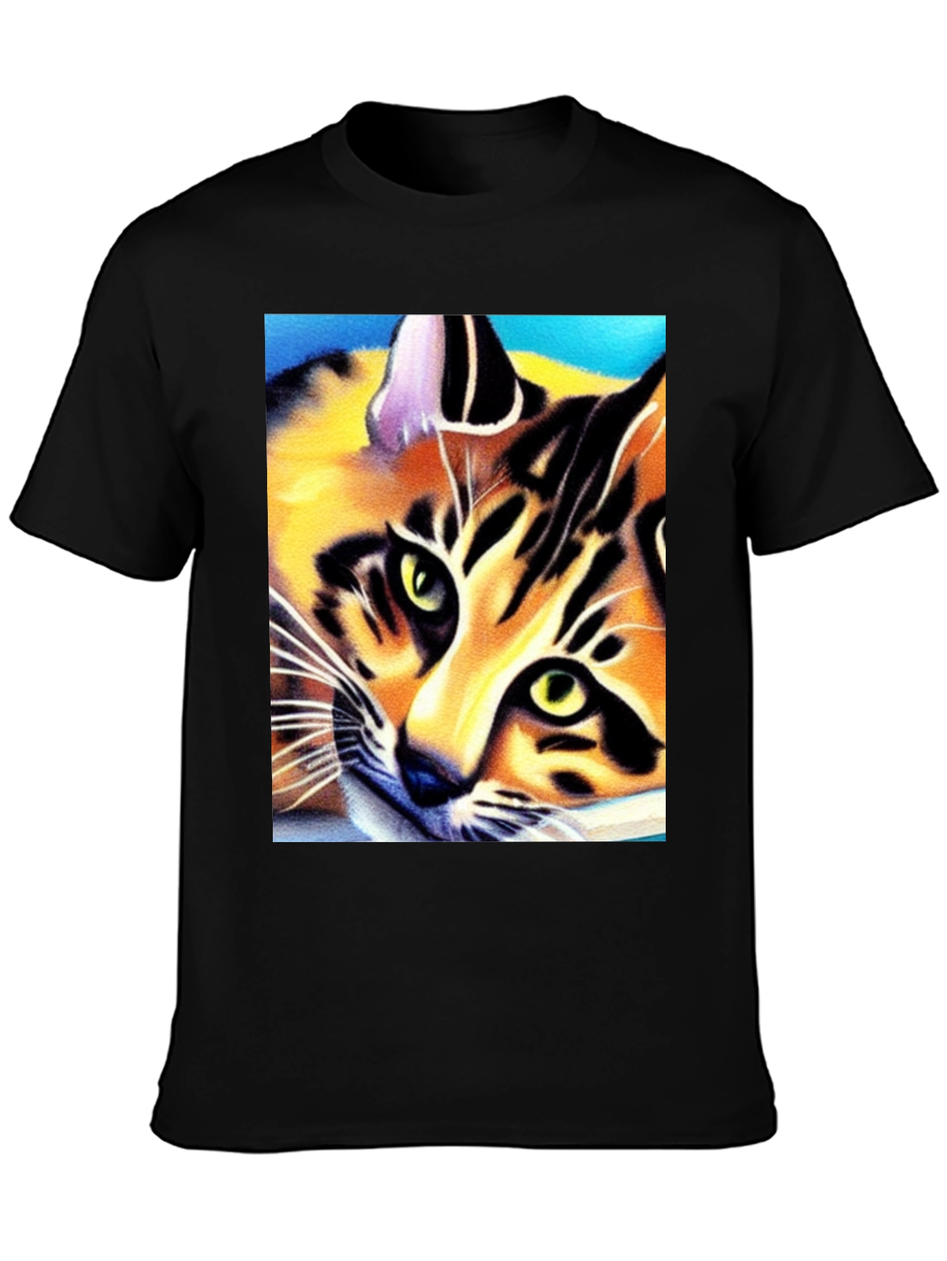 Black Cool Cat Art Graphic T-Shirt view 3