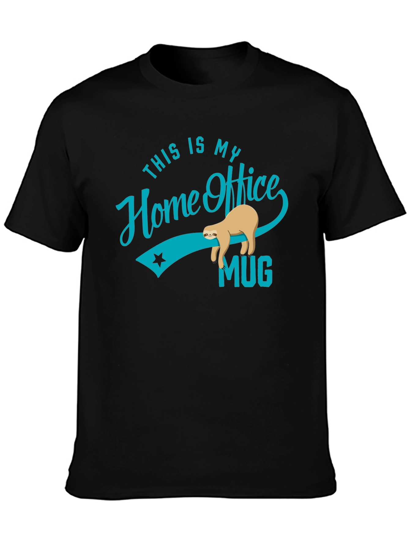 Black Funny Sloth Home Office T-Shirt view 3
