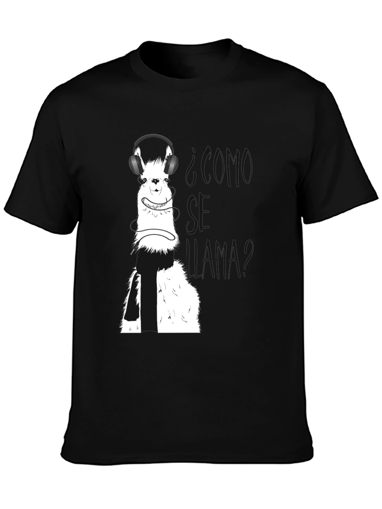 Black Llama T-Shirt with Headphones view 3