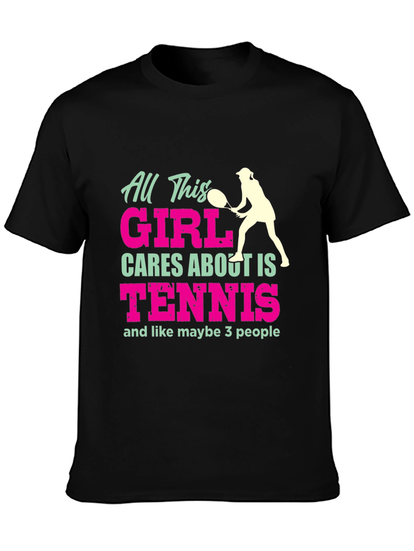 Black Tennis Girl T-Shirt Funny Player Tee view 3