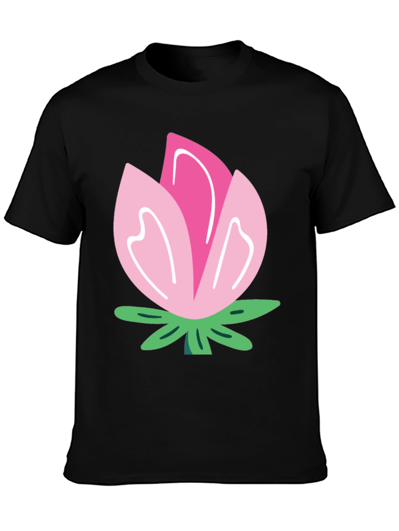 Black Pink Flower Graphic T-Shirt - Soft Cotton Blend view 3