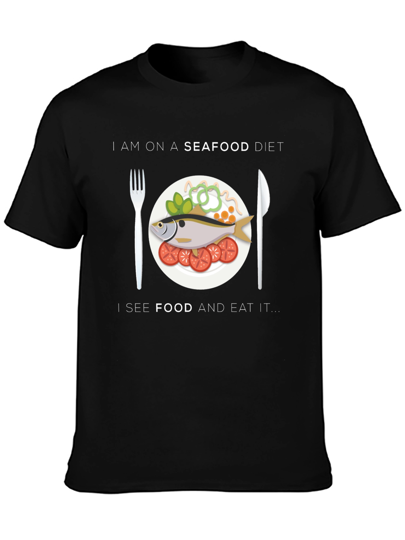Black Seafood Diet T-Shirt - Funny Foodie Tee view 3