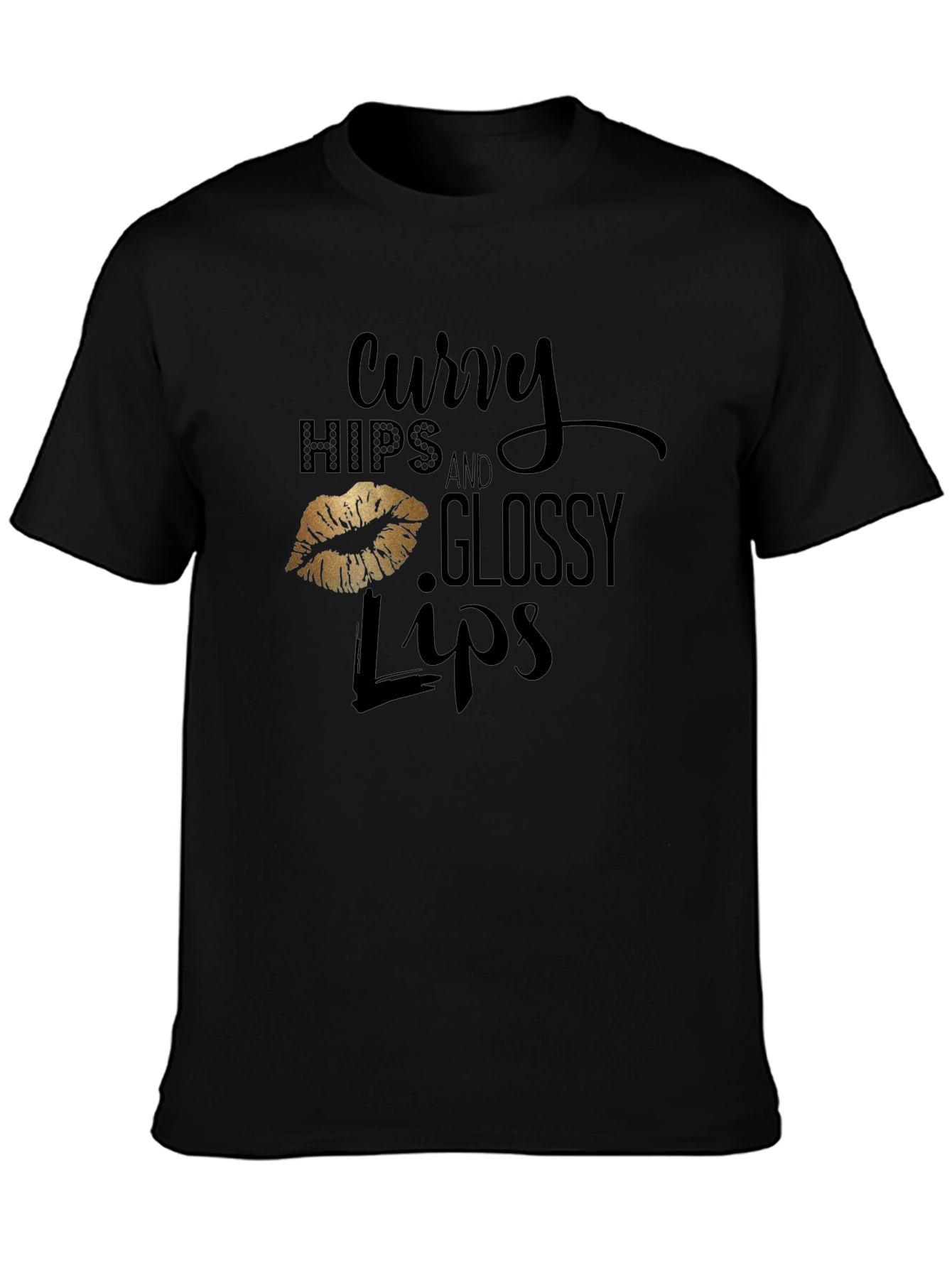 Black Curvy Hips & Glossy Lips Graphic Tee - Black view 3
