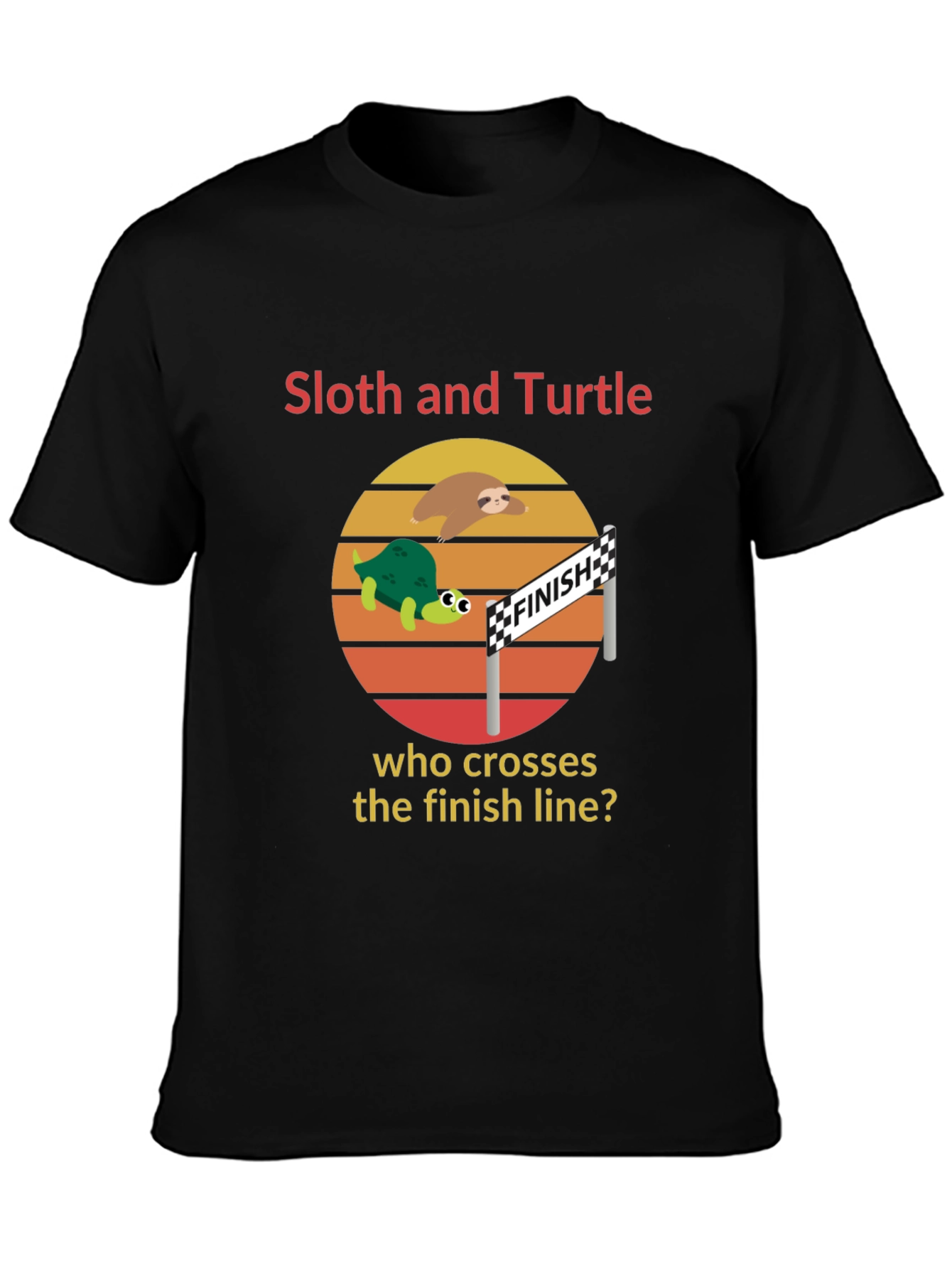 Black Sloth and Turtle Race T-Shirt Funny Graphic Tee view 3