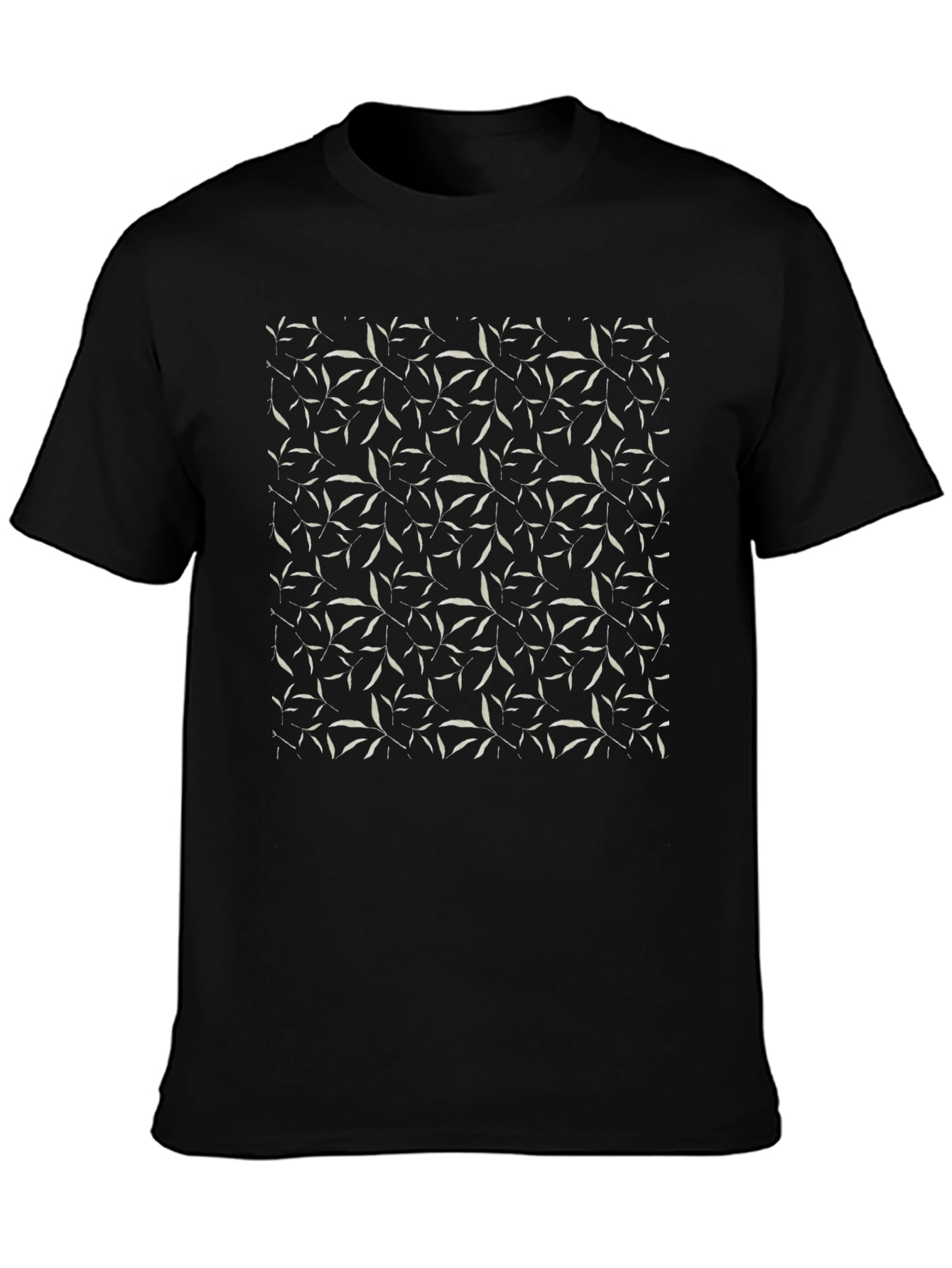 Black Black Tee with Abstract Leaf Pattern view 3