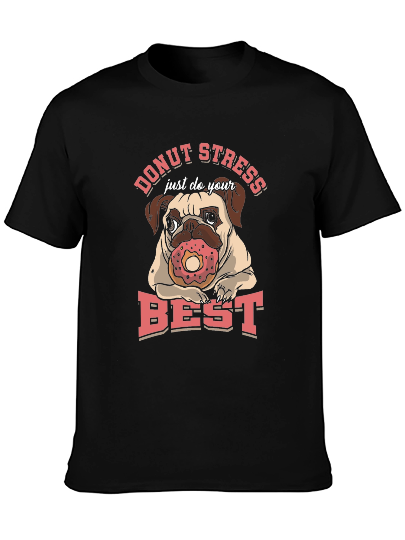 Black Donut Stress Pug T-Shirt view 3
