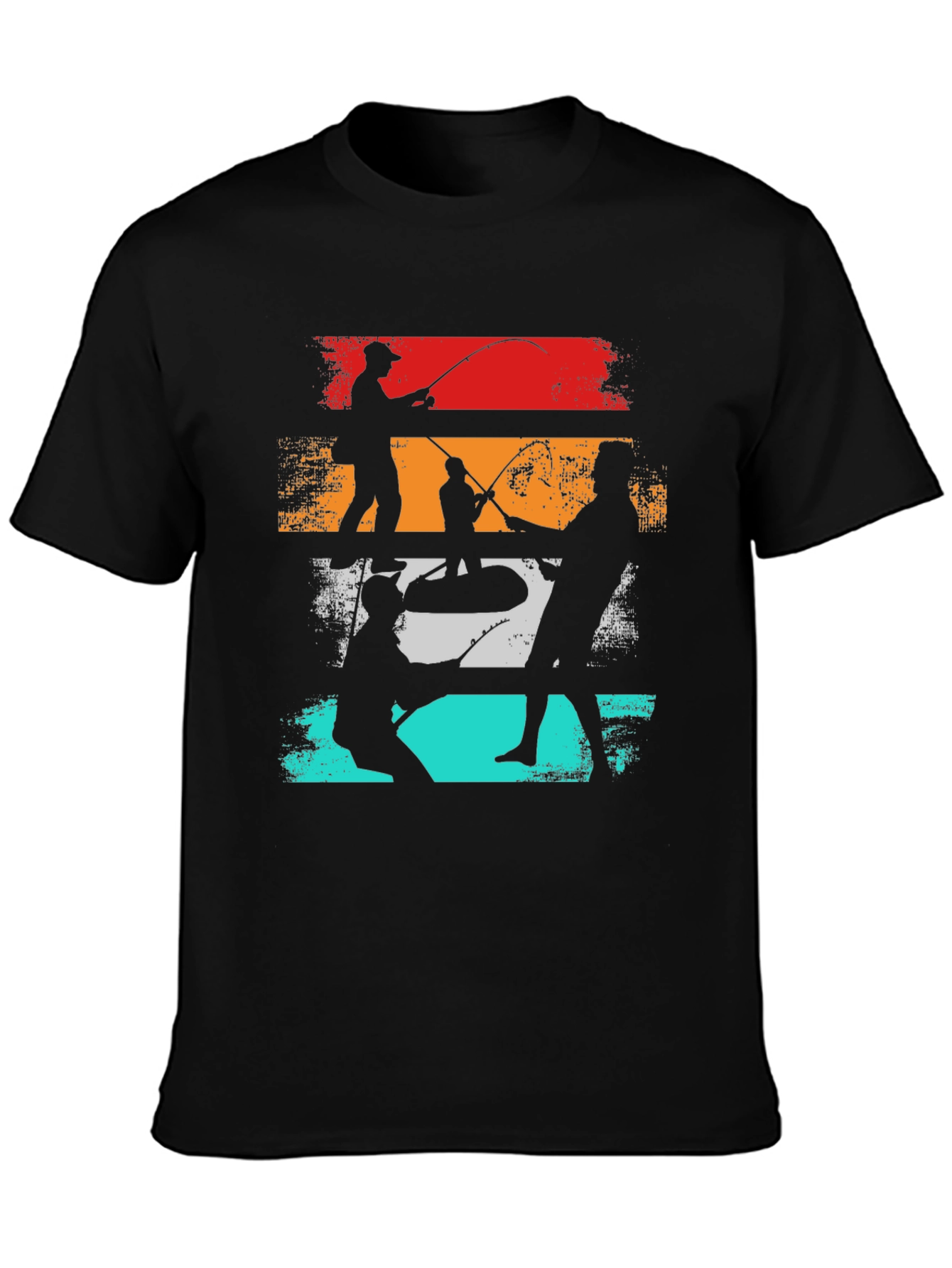 Black Retro Fishing T-Shirt - Angler's Silhouette Tee view 3