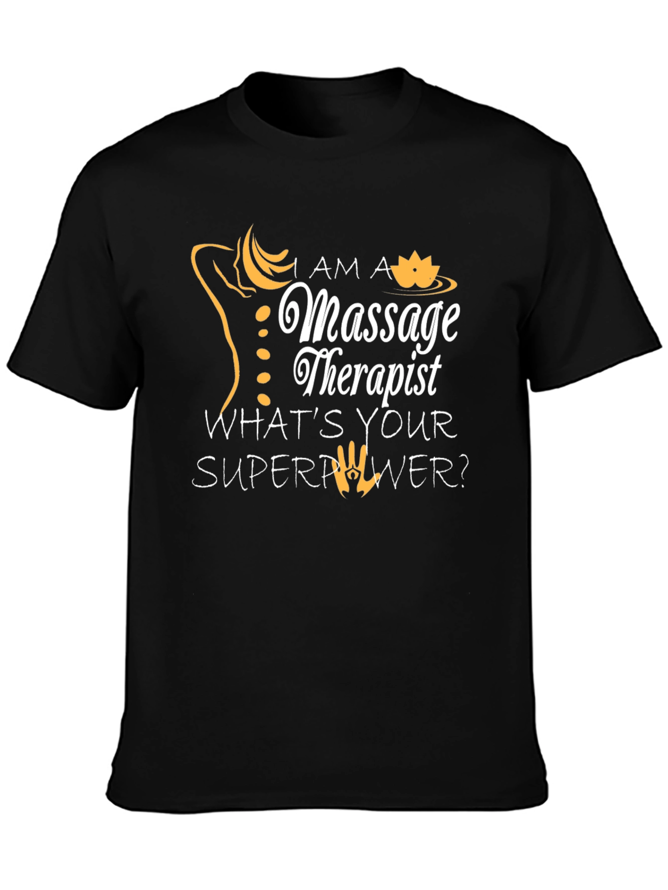 Black Massage Therapist Superpower Black Tee Shirt view 3