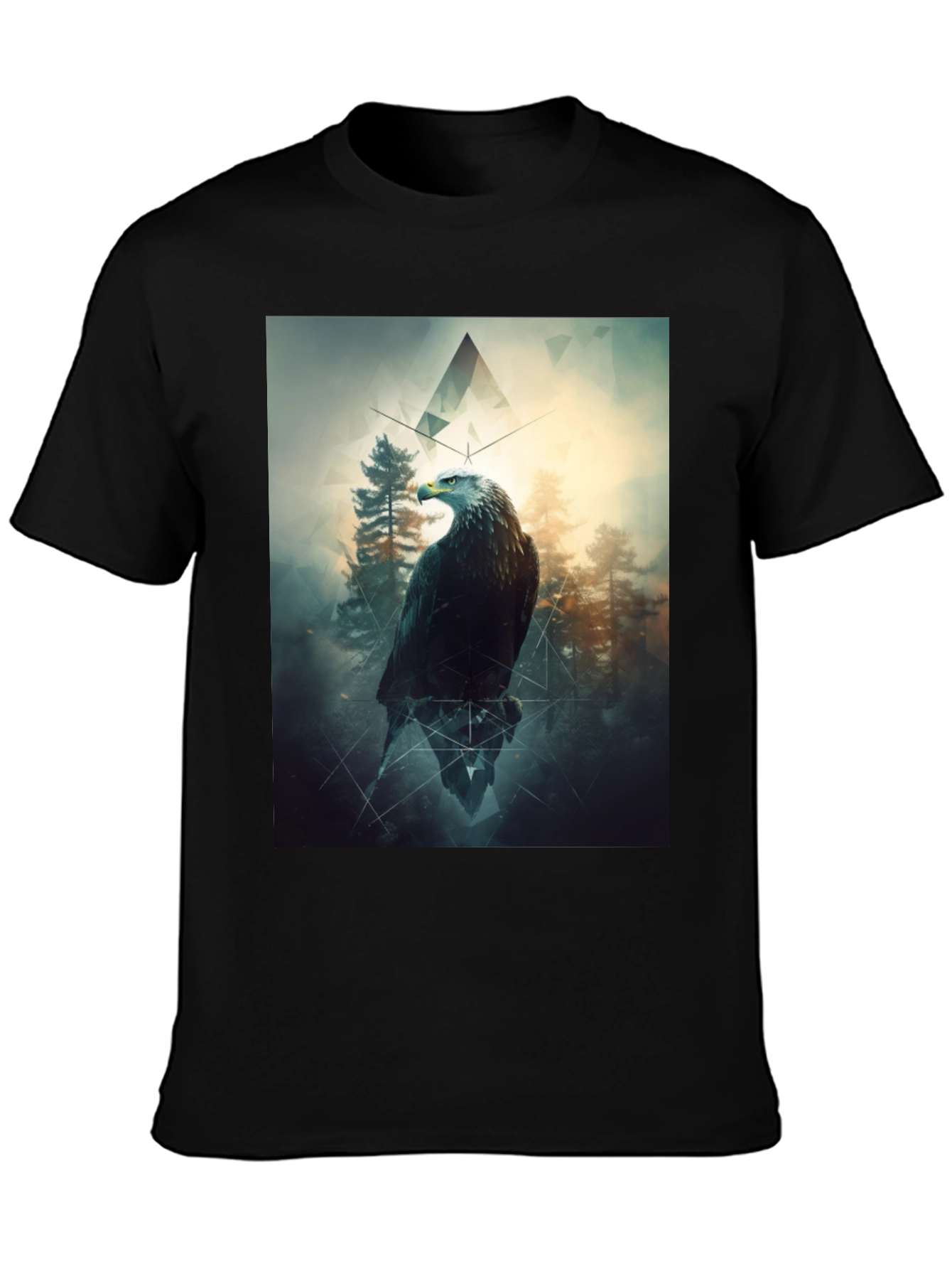 Black Eagle Forest Graphic Print Black T-Shirt view 3