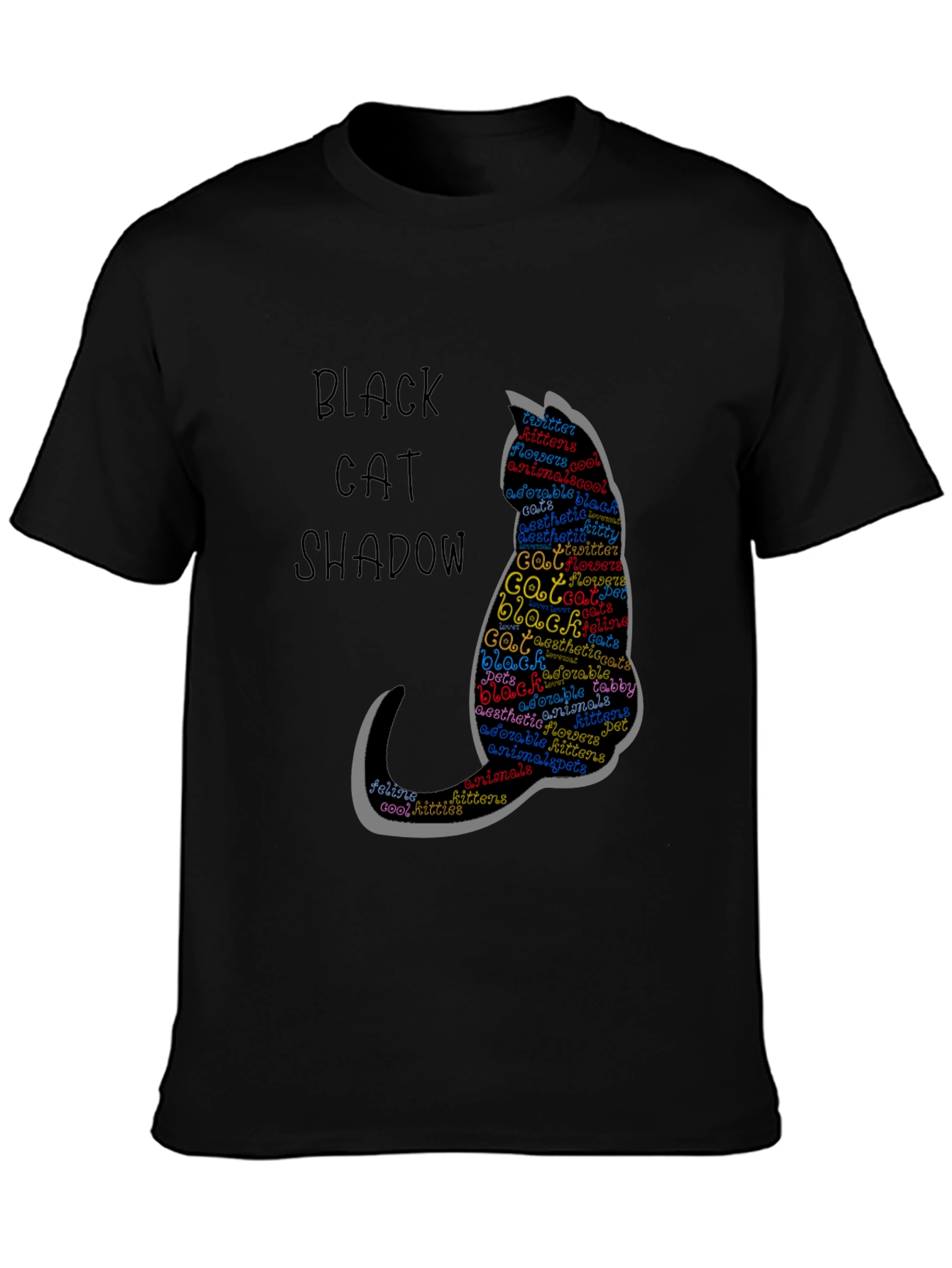 Black Black Cat Shadow Word Art T-Shirt, Pet Lover Gift view 3