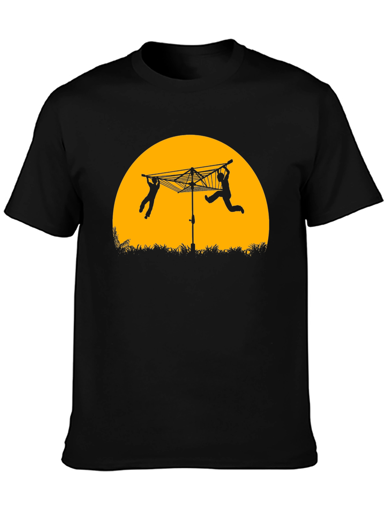 Black Funny Clothesline Silhouette T-Shirt view 3