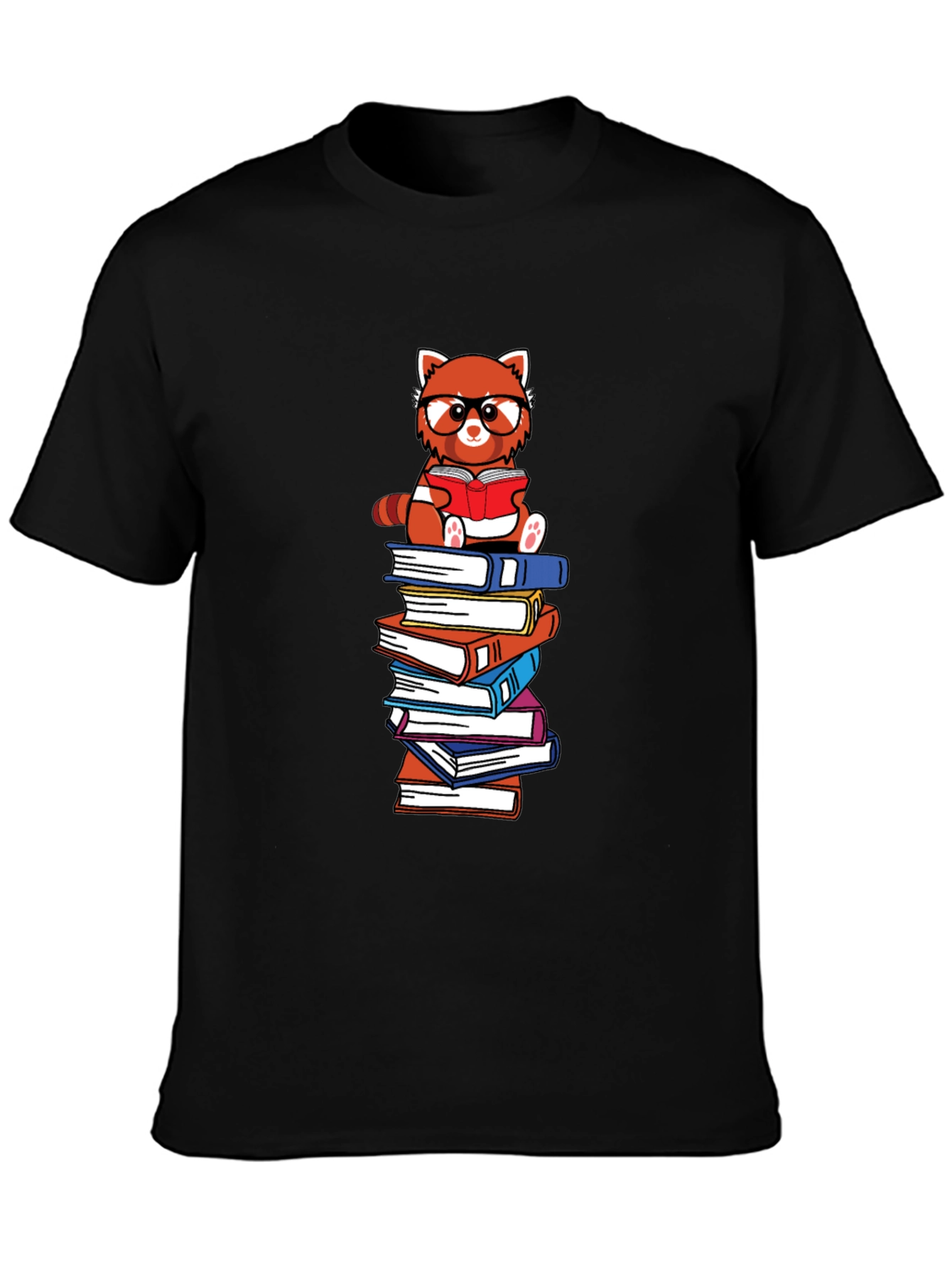 Black Red Panda Reader Graphic Tee - Book Lover T-Shirt view 3