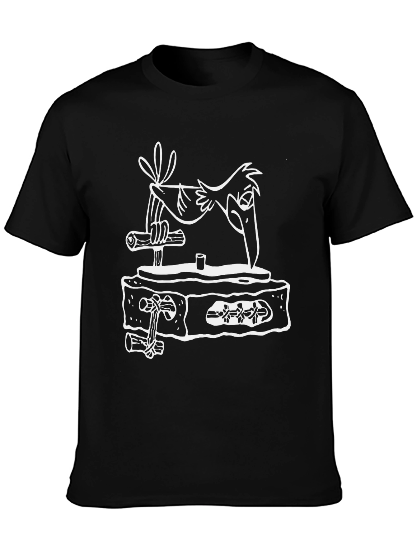 Black Cartoon Bird Design Tee view 3
